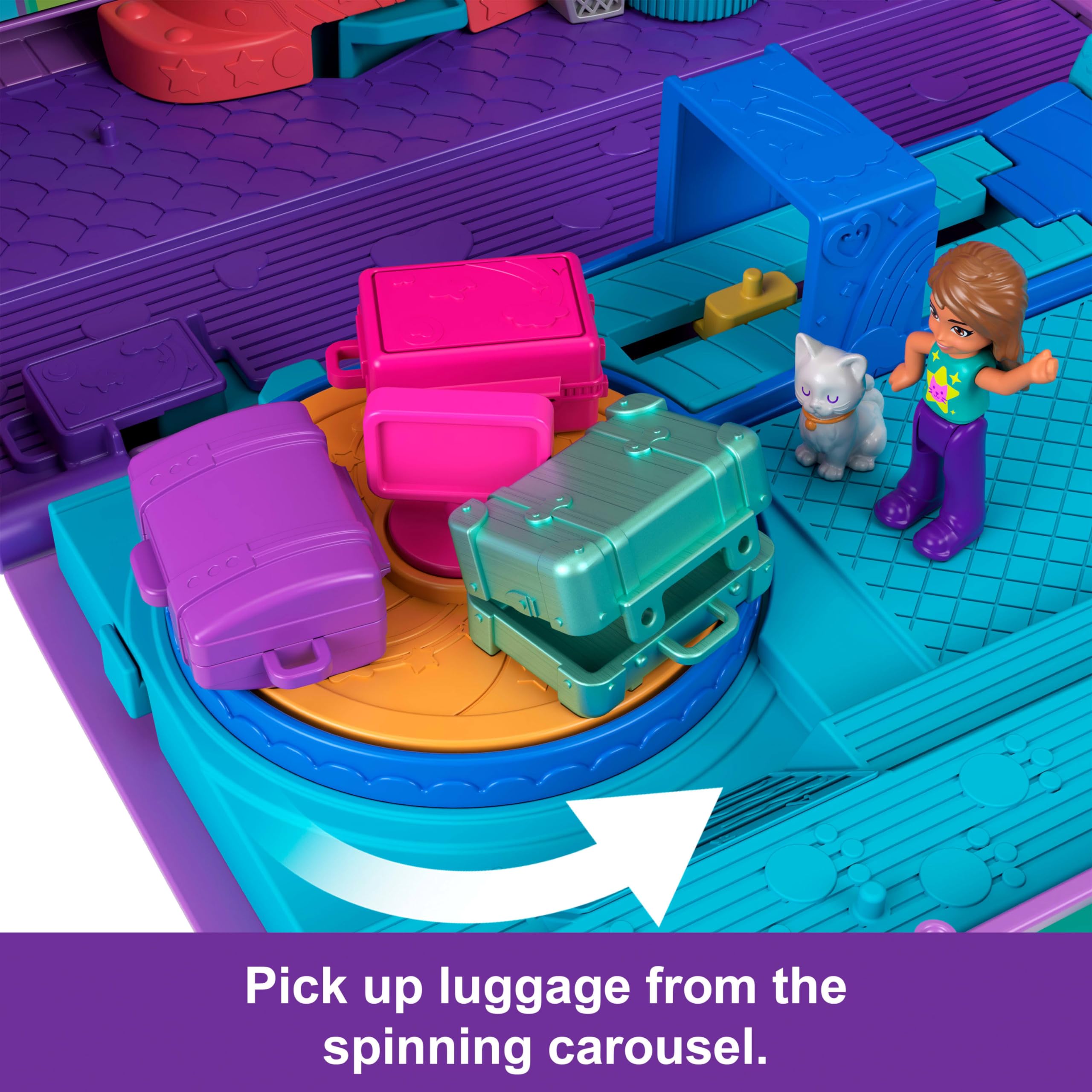 Polly Pocket Kitty Airways Airplane Playset - 2 Micro Dolls, 19 Accessories, Spinning Stage, Ages 4-10 5