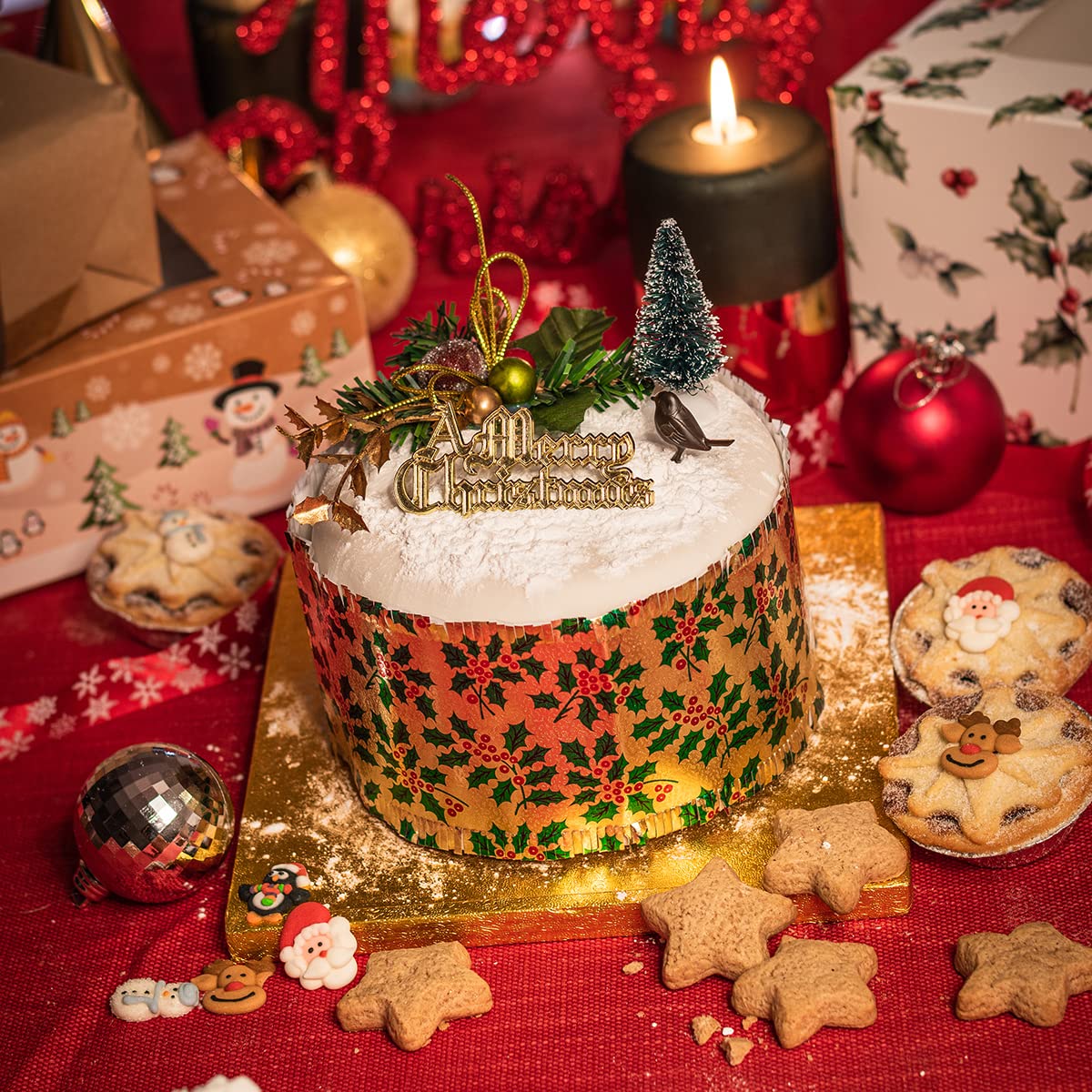 Culpitt Classic Gold Christmas Cake Decoration Kit - 5-Piece Reusable Cake Toppers Set 12