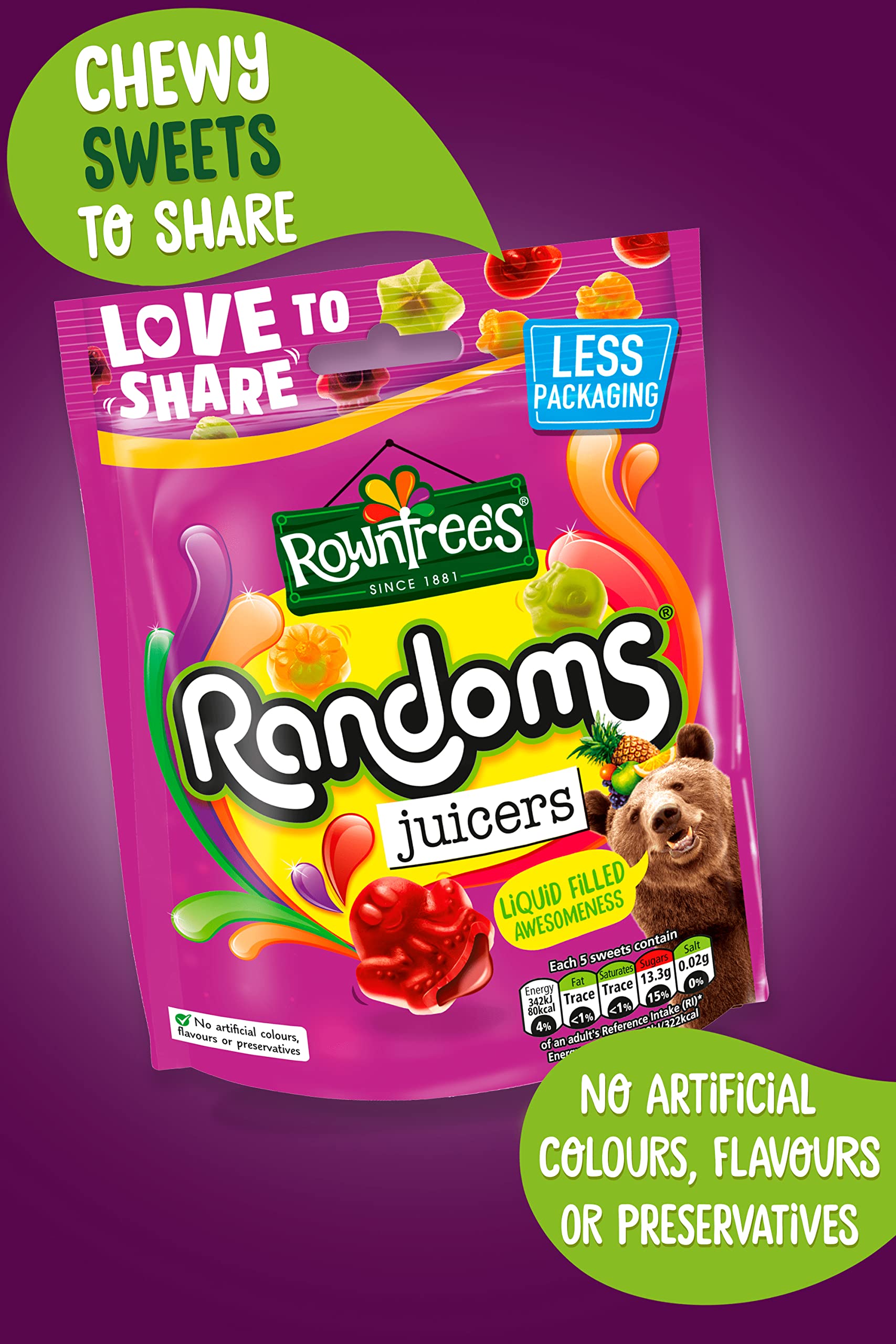 Rowntree's Randoms Juicers Sweets Sharing Bags - Juicy Liquid Center | Pack of 9 x 140g 6