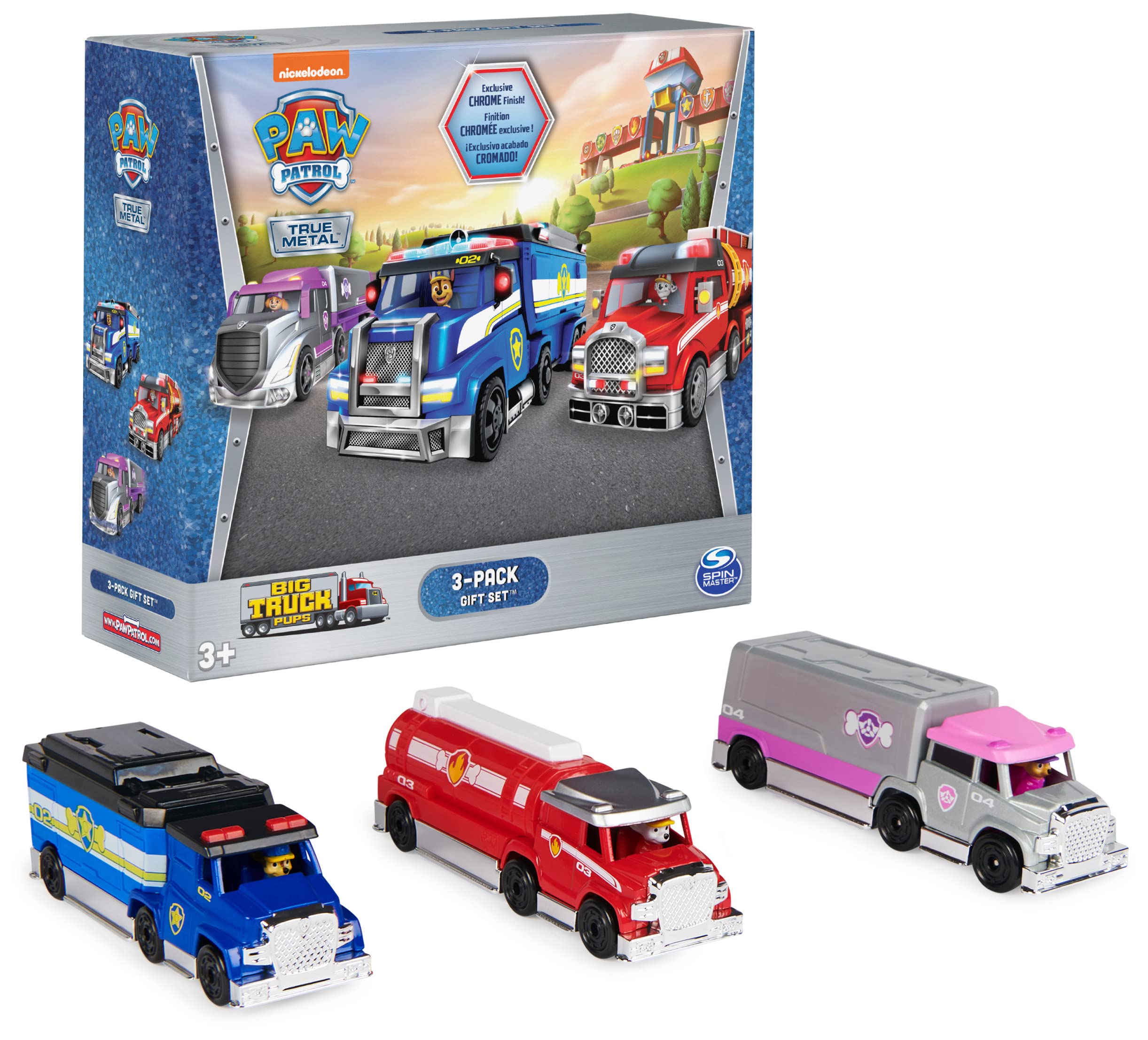 Paw Patrol Big Truck Pups True Metal Vehicles Set with Chase, Marshall, and Skye 1