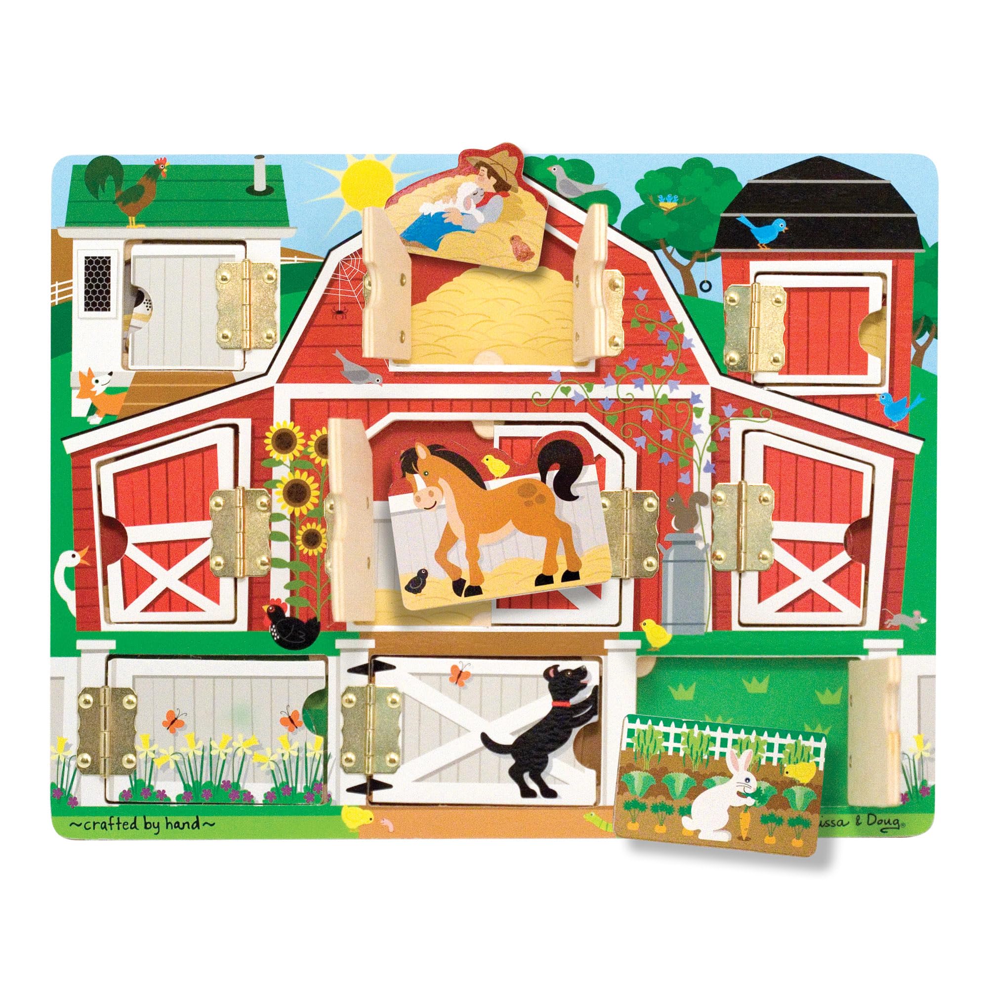 Melissa & Doug Hide and Seek Farm Wooden Activity Board with 9 Animal Magnets | Ages 3+