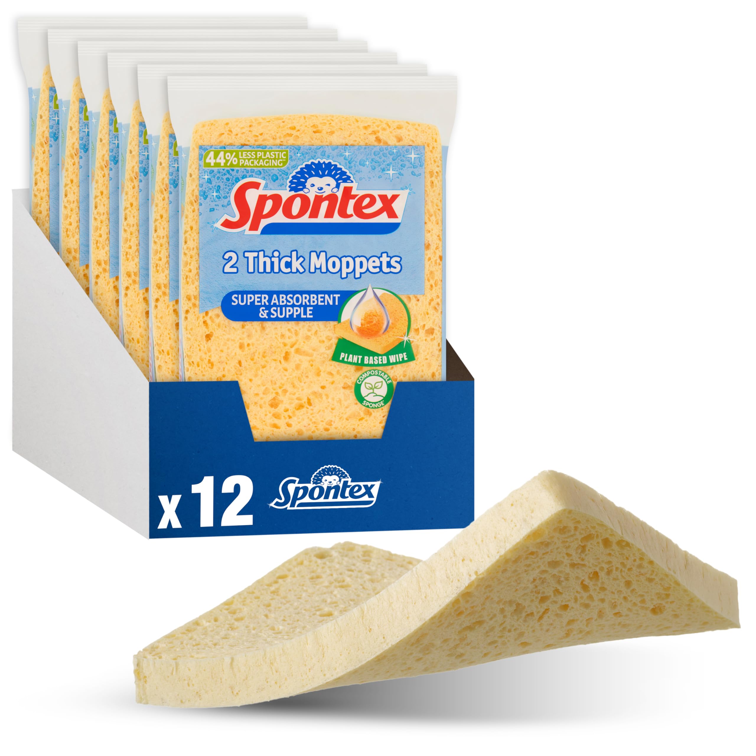 Spontex Thick Sponge Moppets Value Pack - Super Absorbent & Flexible | Pack of 12 1