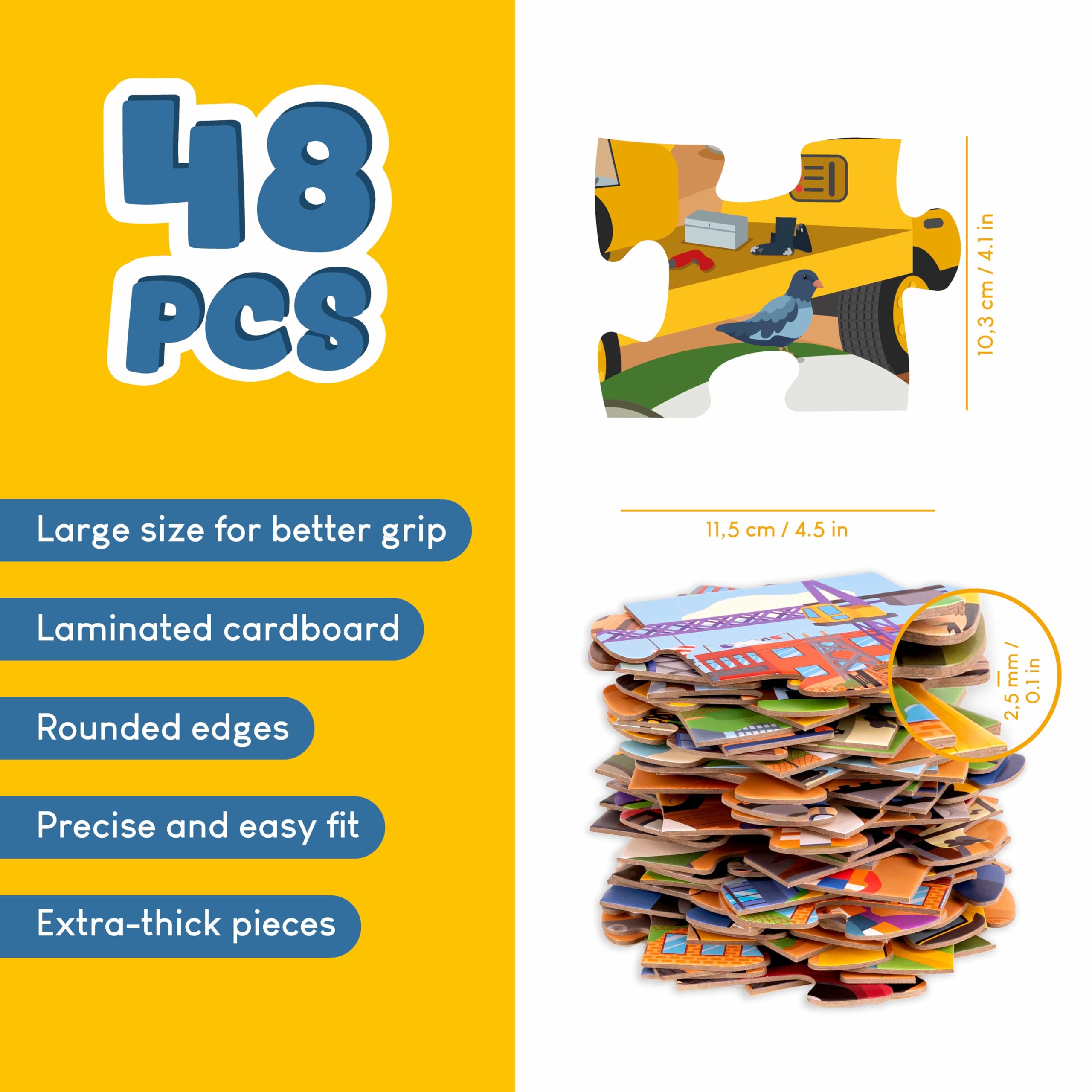BONNYCO Construction Site Giant Floor Puzzle - 48 Large Pieces | 36.2 x 24.4 Inches | Ages 2+ 3