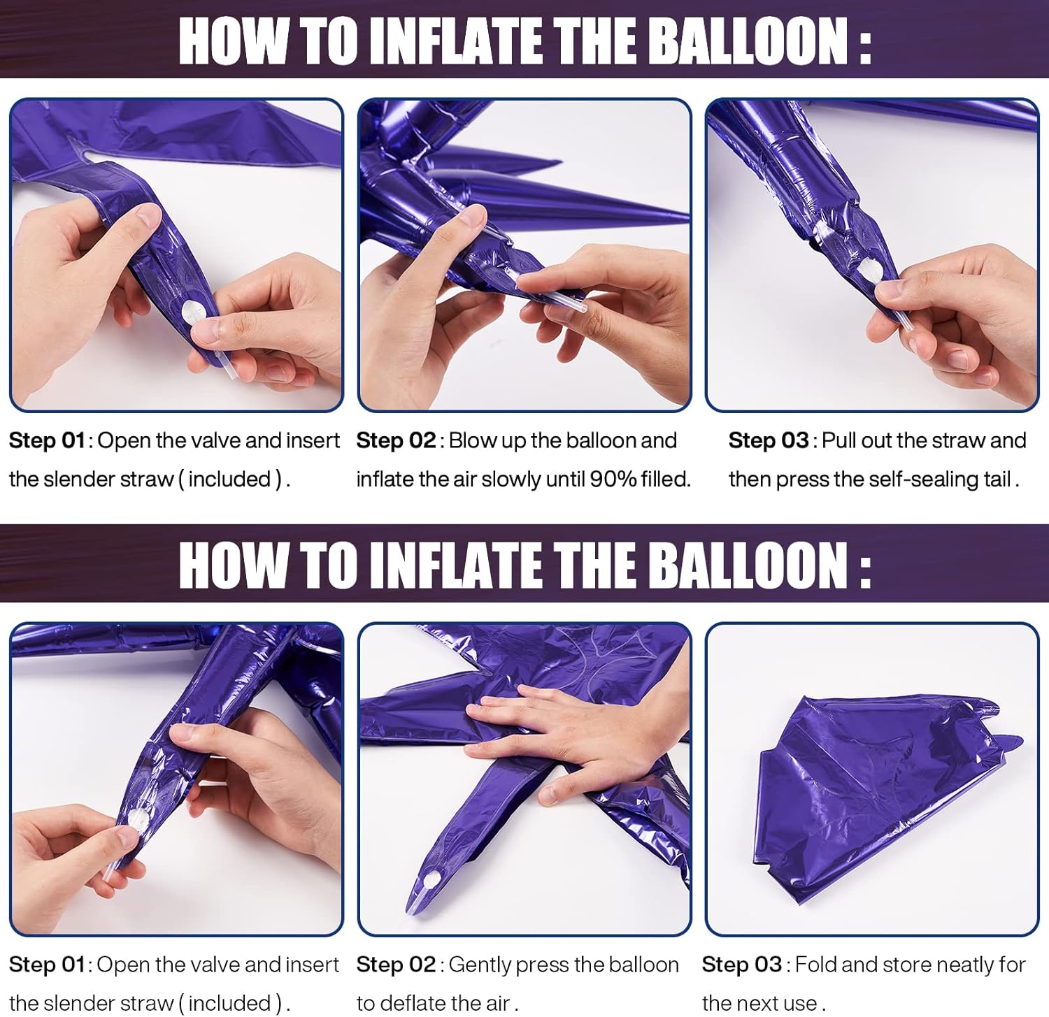 PartyWoo - Purple Star Balloons 6 pcs, One-Piece 14-Pointed Starburst Foil Balloons 27 & 22 inch with Ribbon 5