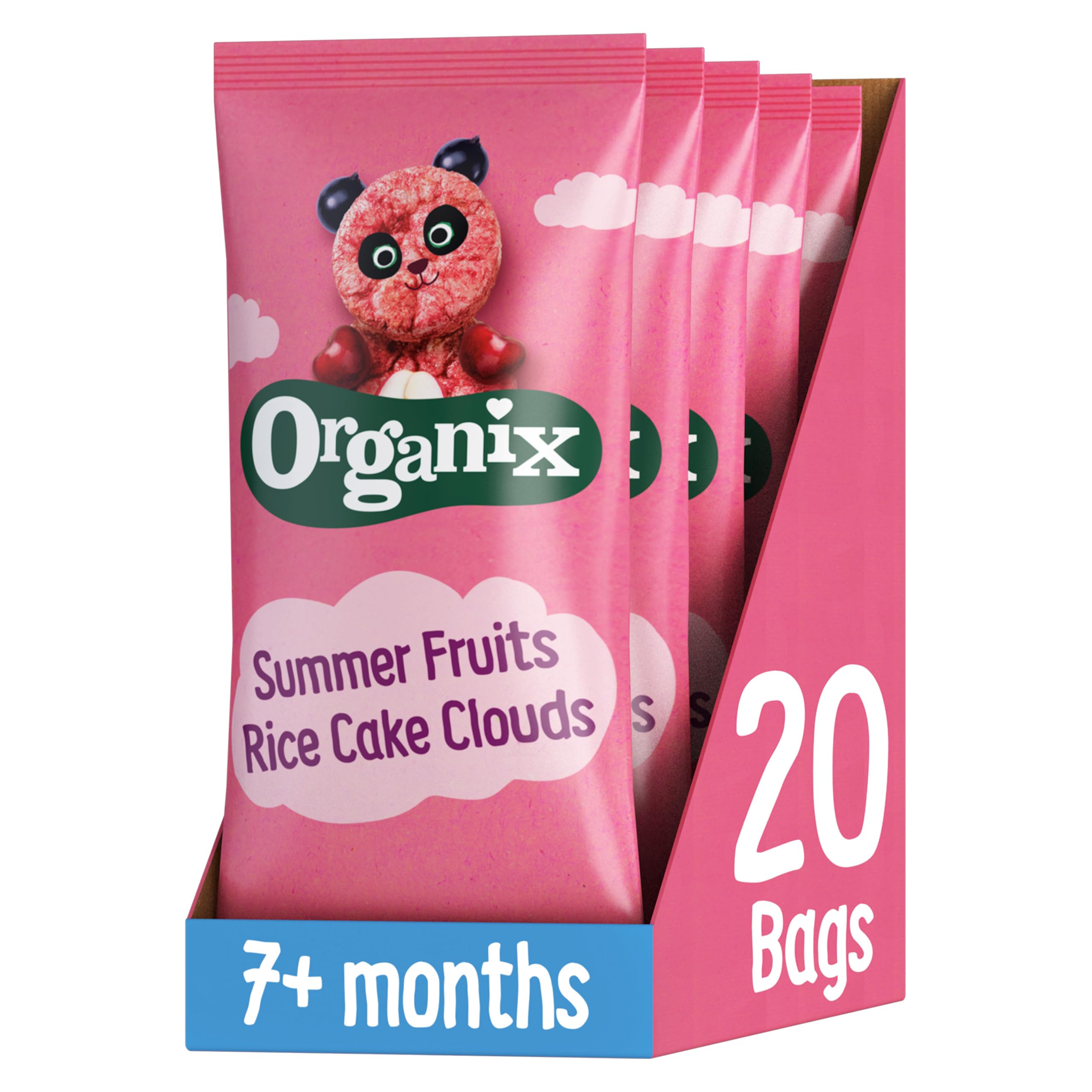 Organix Summer Fruits Rice Cake Clouds - Berry Flavour, 7+ Months, 20 x 18g Packs 1