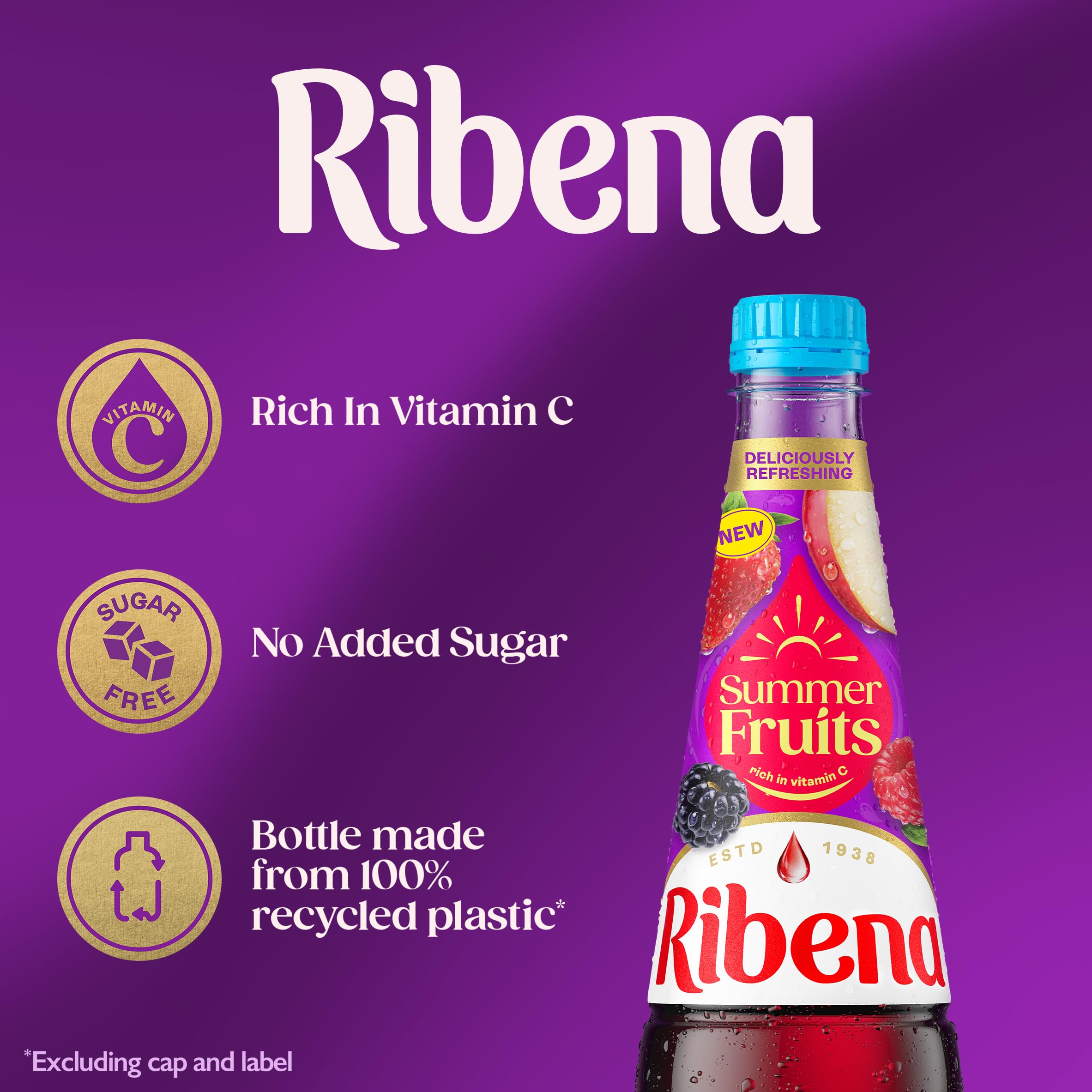Ribena Summer Fruits Squash No Added Sugar - Real Fruit Juice, Rich in Vitamin C | 850ml 3