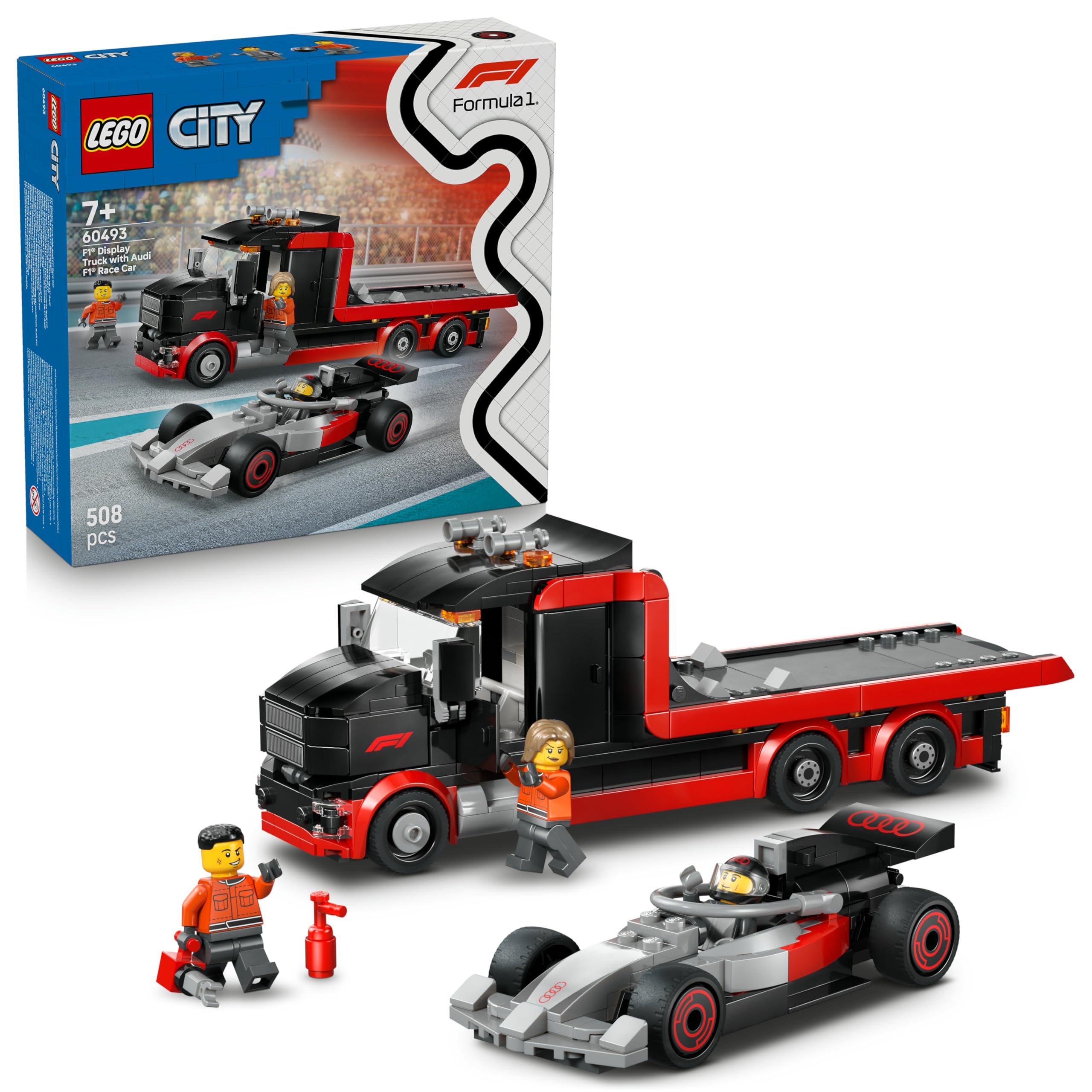 LEGO City F1 Display Truck with Audi F1 Race Car Model Kit | Ages 7+ | Model 60493