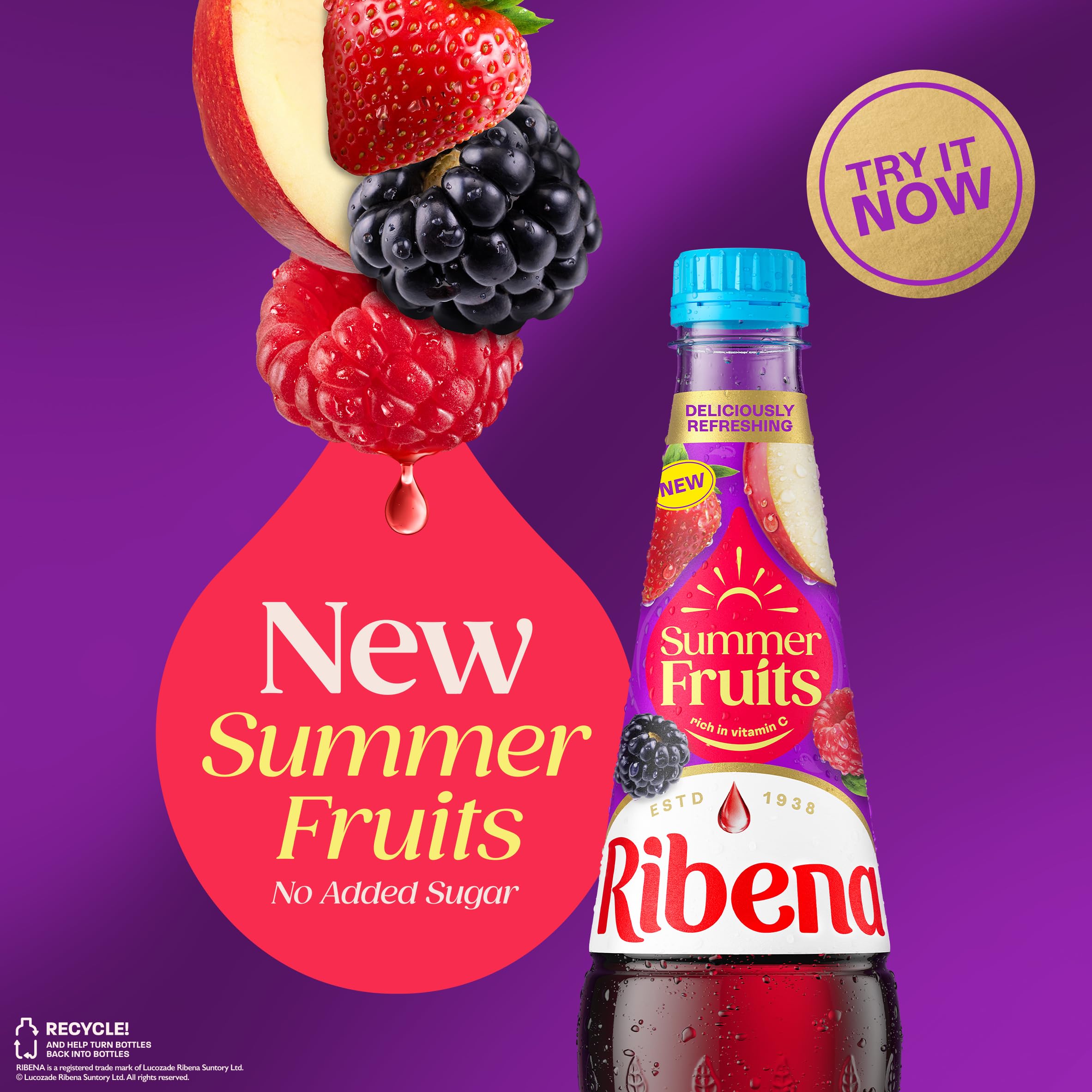 Ribena Summer Fruits Squash No Added Sugar - Real Fruit Juice, Rich in Vitamin C | 850ml