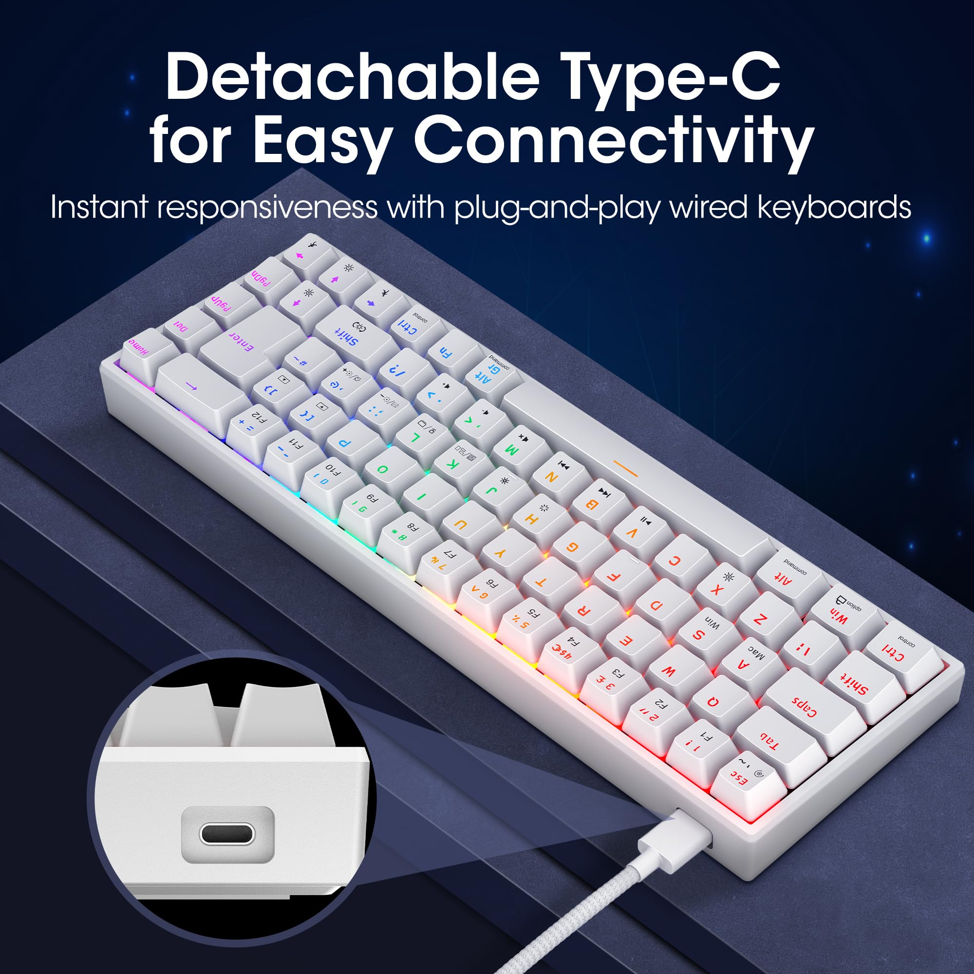KOORUI 60% Mechanical Gaming Keyboard MKC01, Blue Switch, RGB Backlit, Compact 69-Key Layout with Detachable Type-C Cable 4