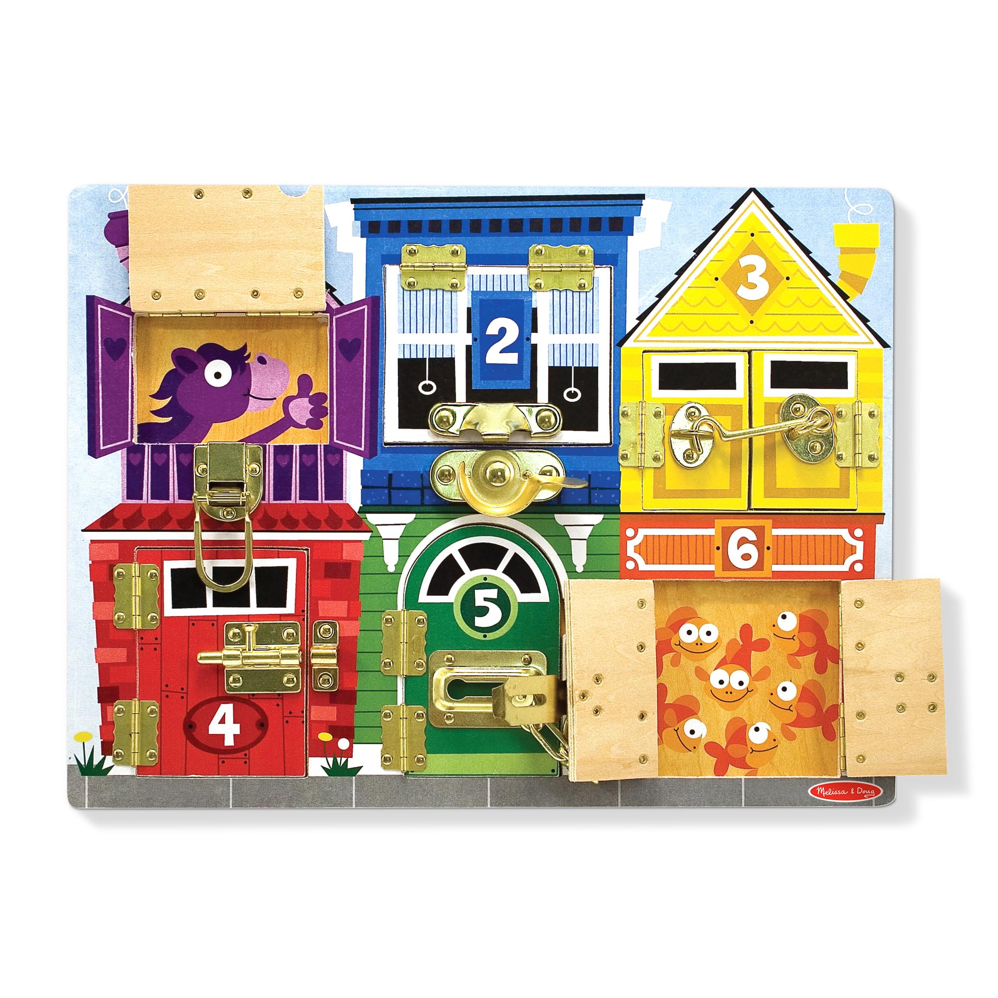 Melissa & Doug Wooden Latches Board Activity Toy for Ages 3+ | Solid Wood Construction 4