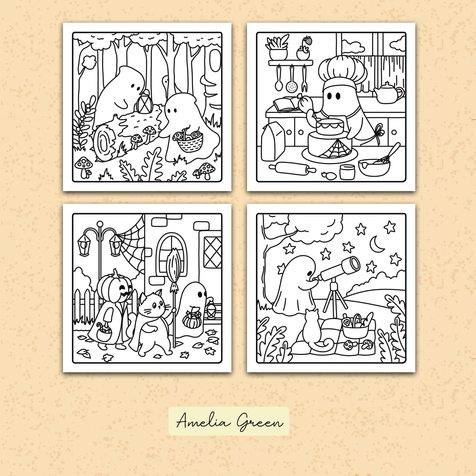 Amelia Green Spooky Cozy Coloring Book - 45 Pages | Adults & Teens | 8.5 x 8.5 Inches 2