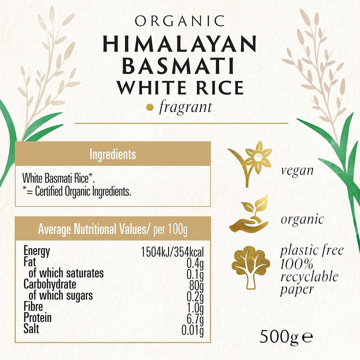 Biona Organic Himalayan Basmati Rice 500g - Long Grain White Rice