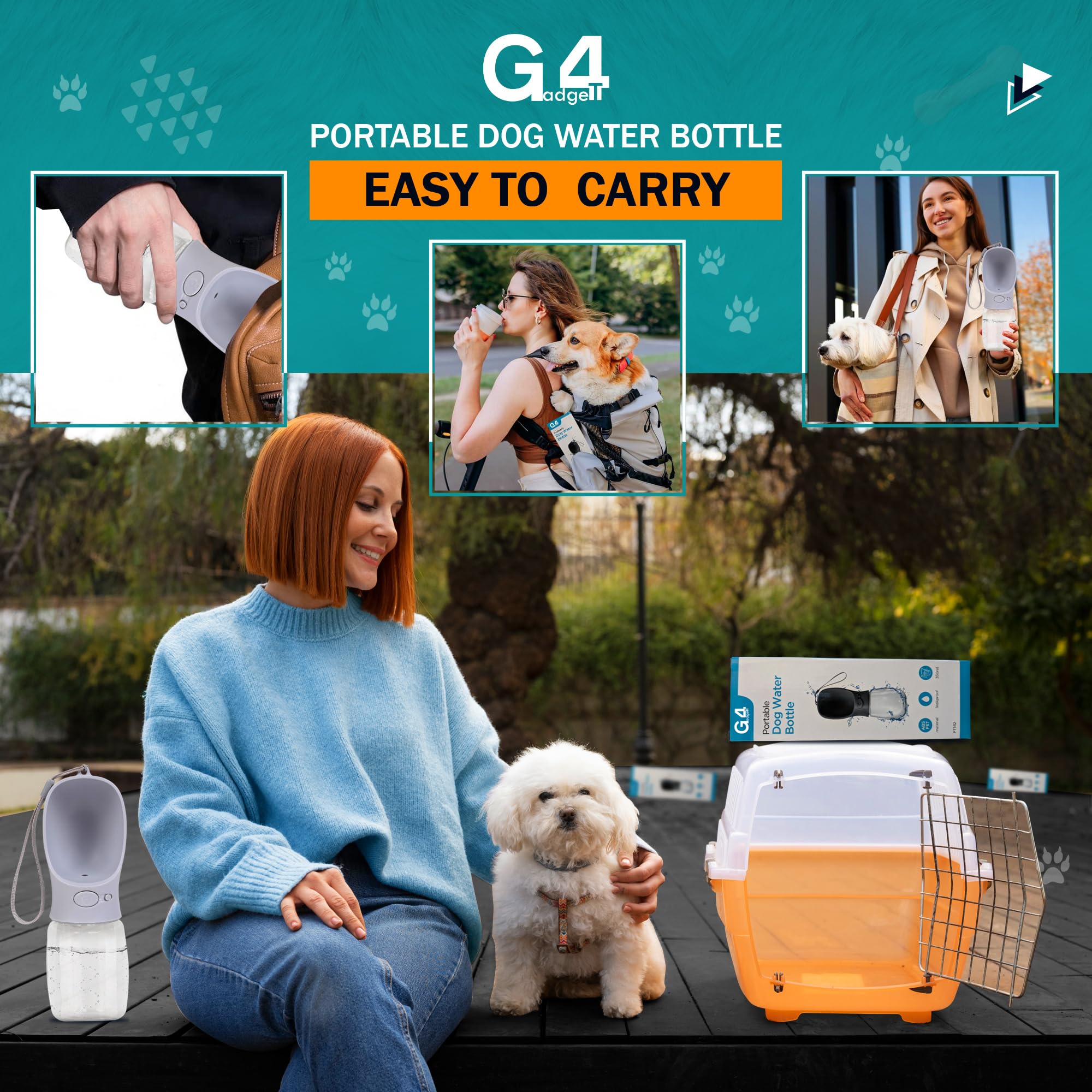 G4GADGET Dog Water Bottle - 350ml Portable Leak-Proof Dispenser for Small Dogs | Food-Grade ABS/PC 6