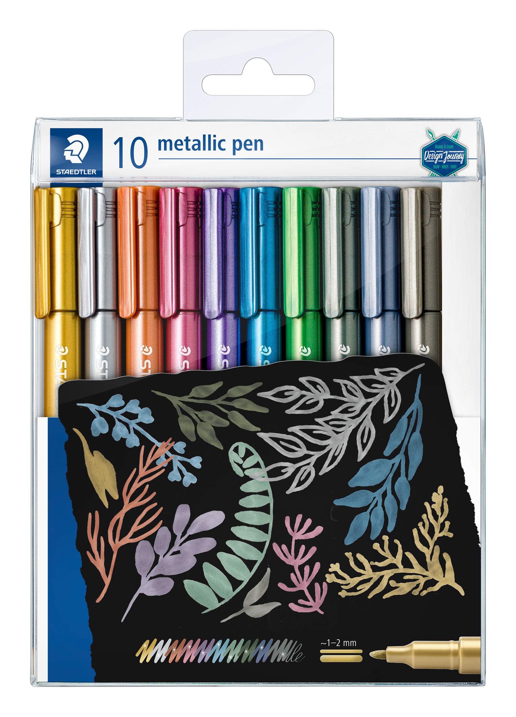 STAEDTLER Design Journey Metallic Pen - Assorted Colours, 1-2 mm Rounded Tip, 10 Count