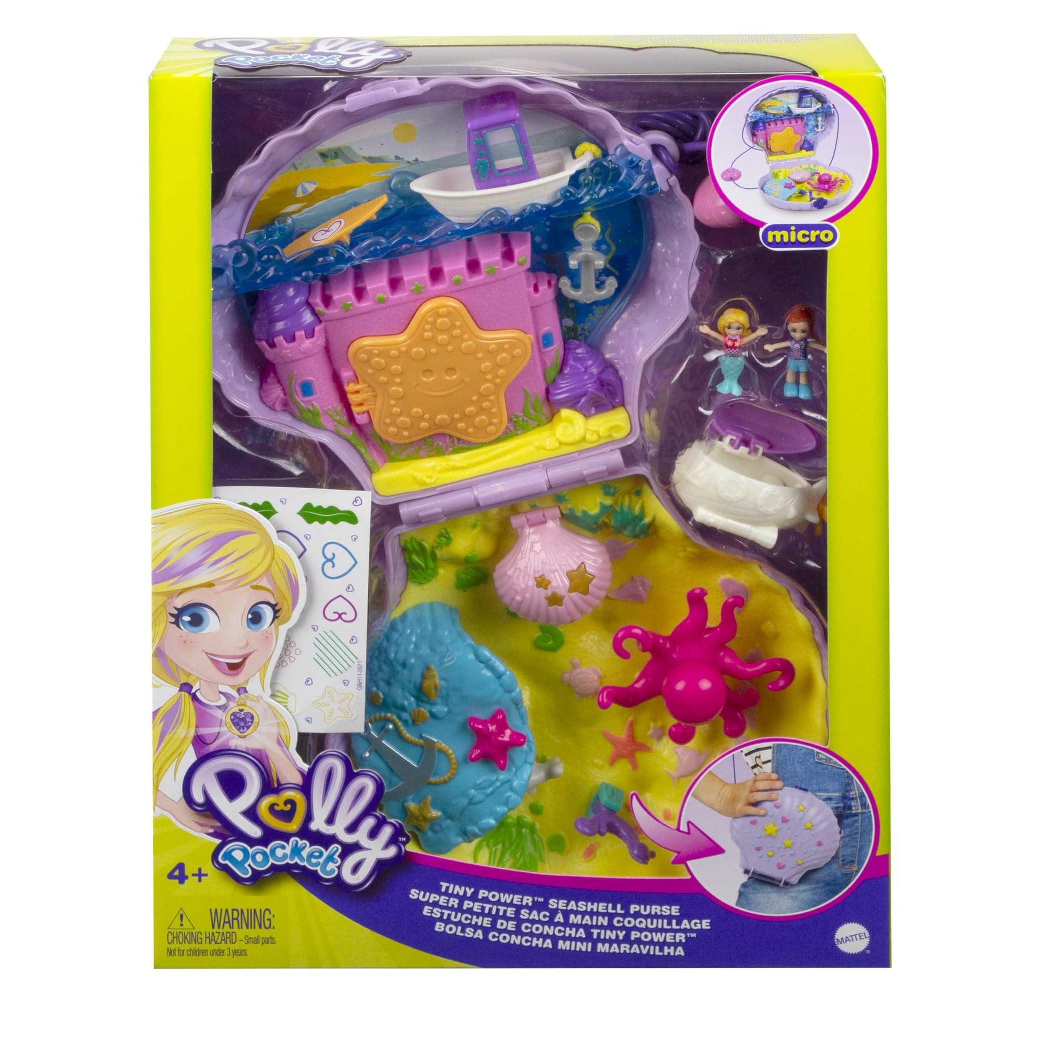 Polly Pocket Micro Tiny Power Seashell Purse Playset - Mermaid Theme, 2 Dolls | Ages 4+ 7
