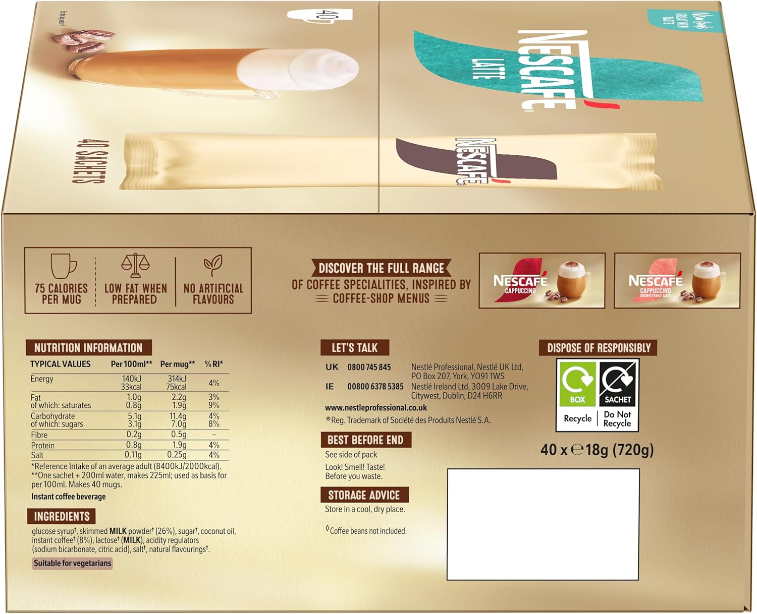 NESCAFÉ Gold Latte Instant Coffee Sachets - 40 x 18g 3