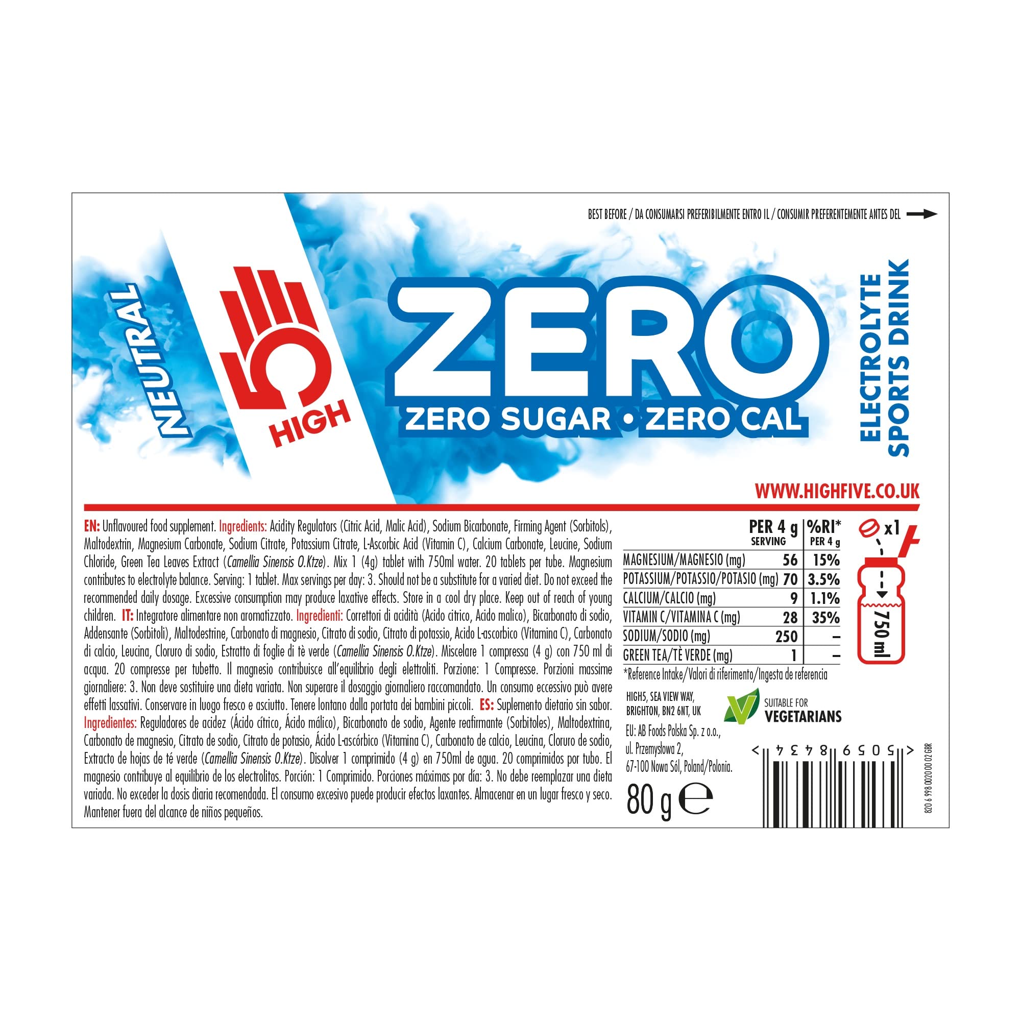 HIGH5 ZERO Electrolyte Tablets | Hydration Tablets Enhanced with Vitamin C | 0 Calories & Sugar Free | 20 Tablets (H5-ZSAL) 6