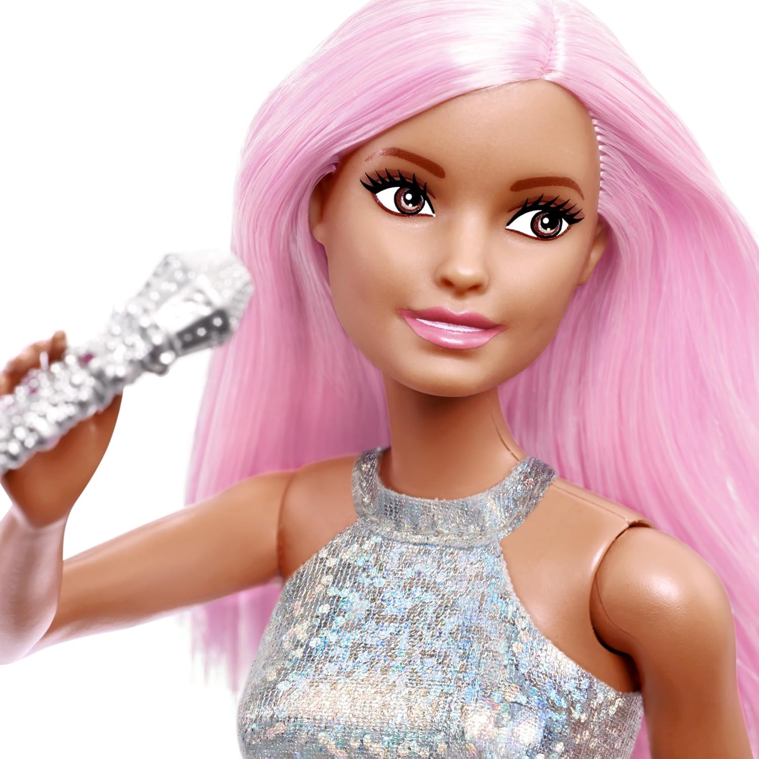 Barbie Pop Star Doll - Iridescent Skirt, Microphone & Stand, Pink Hair (Ages 3+) 6