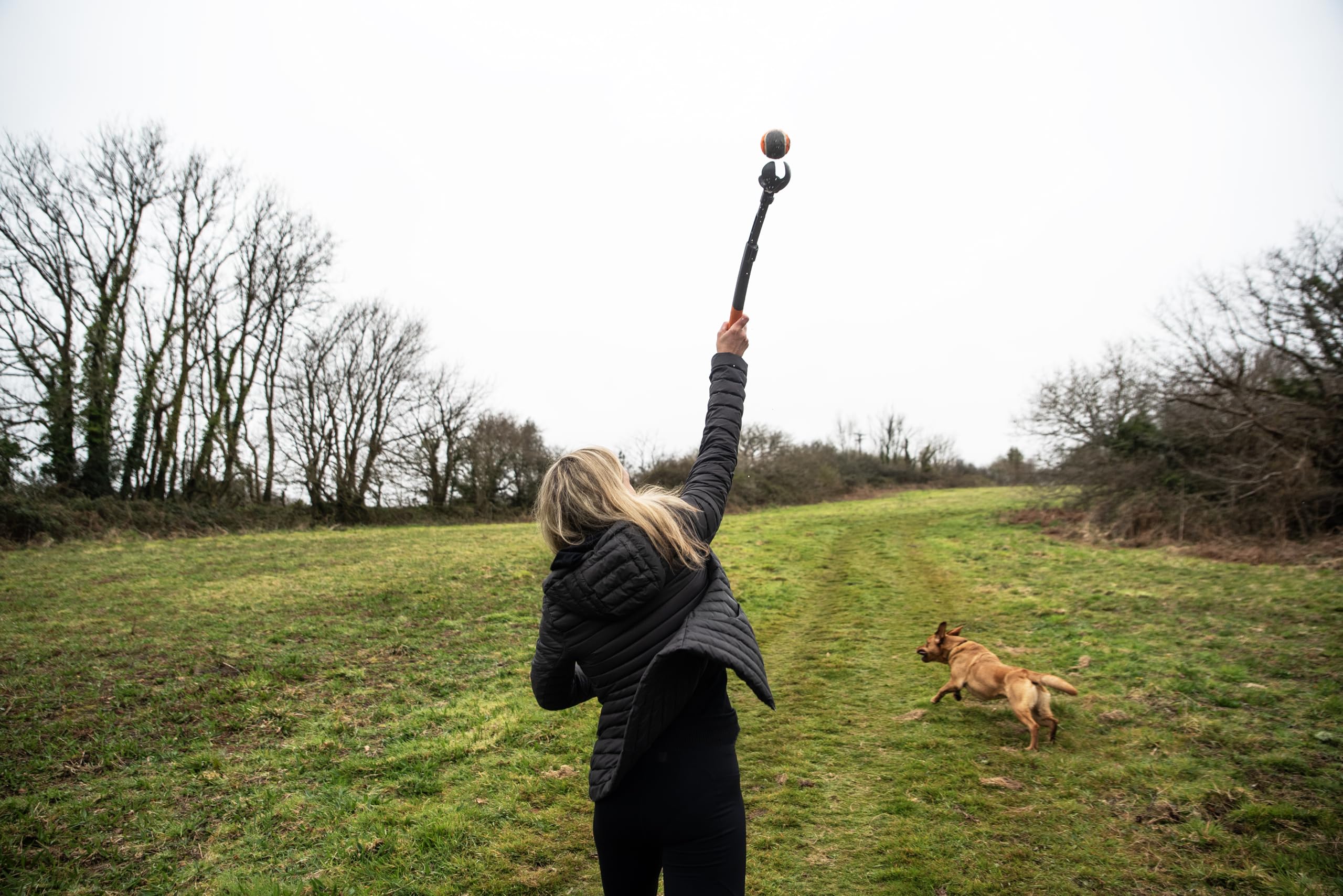 Mountain Paws Adjustable Dog Ball Thrower - Telescopic Handle | Includes 1 Tennis Ball | Lightweight