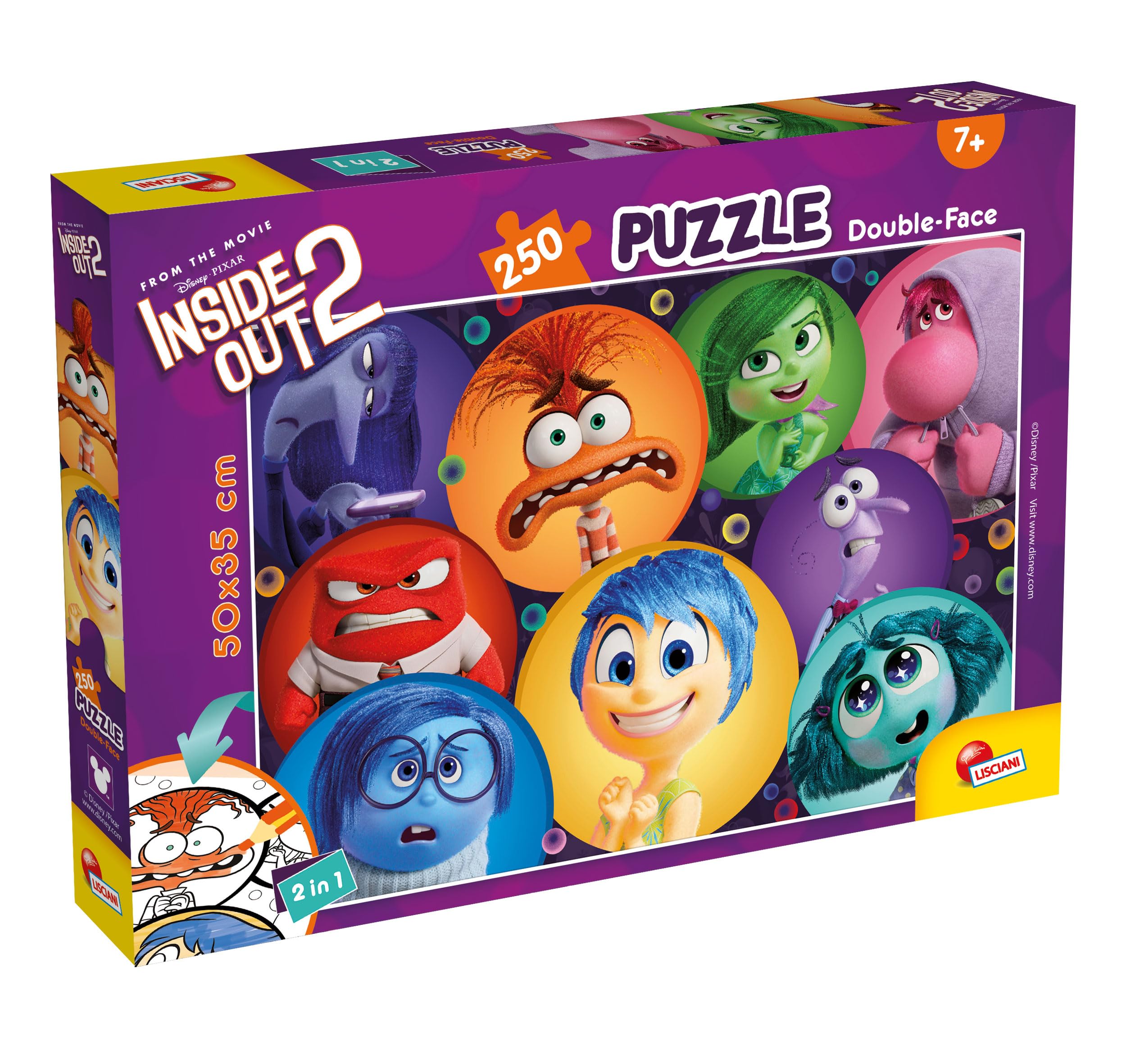 Liscianigiochi Disney Inside Out 2 Floor Puzzle - 250 Pieces | Double-Sided & Colorable Back | Ages 7+