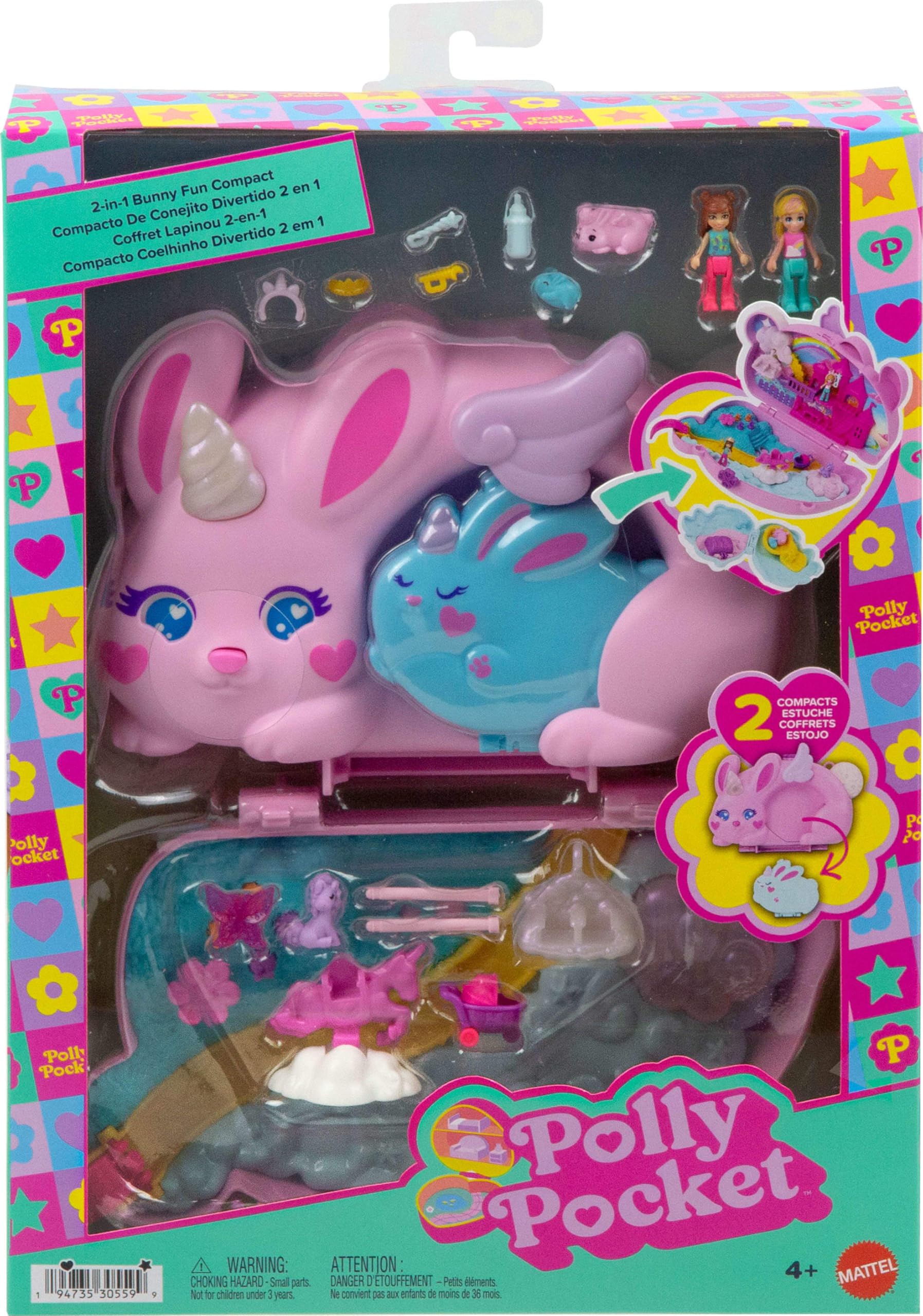 Polly Pocket 2-in-1 Bunny Fun Compact Purse Playset with Micro Dolls & Accessories 4