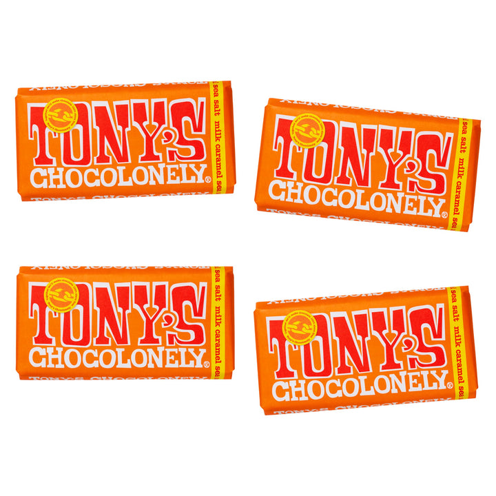 Tony's Chocolonely Milk Caramel Sea Salt Chocolate Bars - Gift Box of 4 (180g Each)