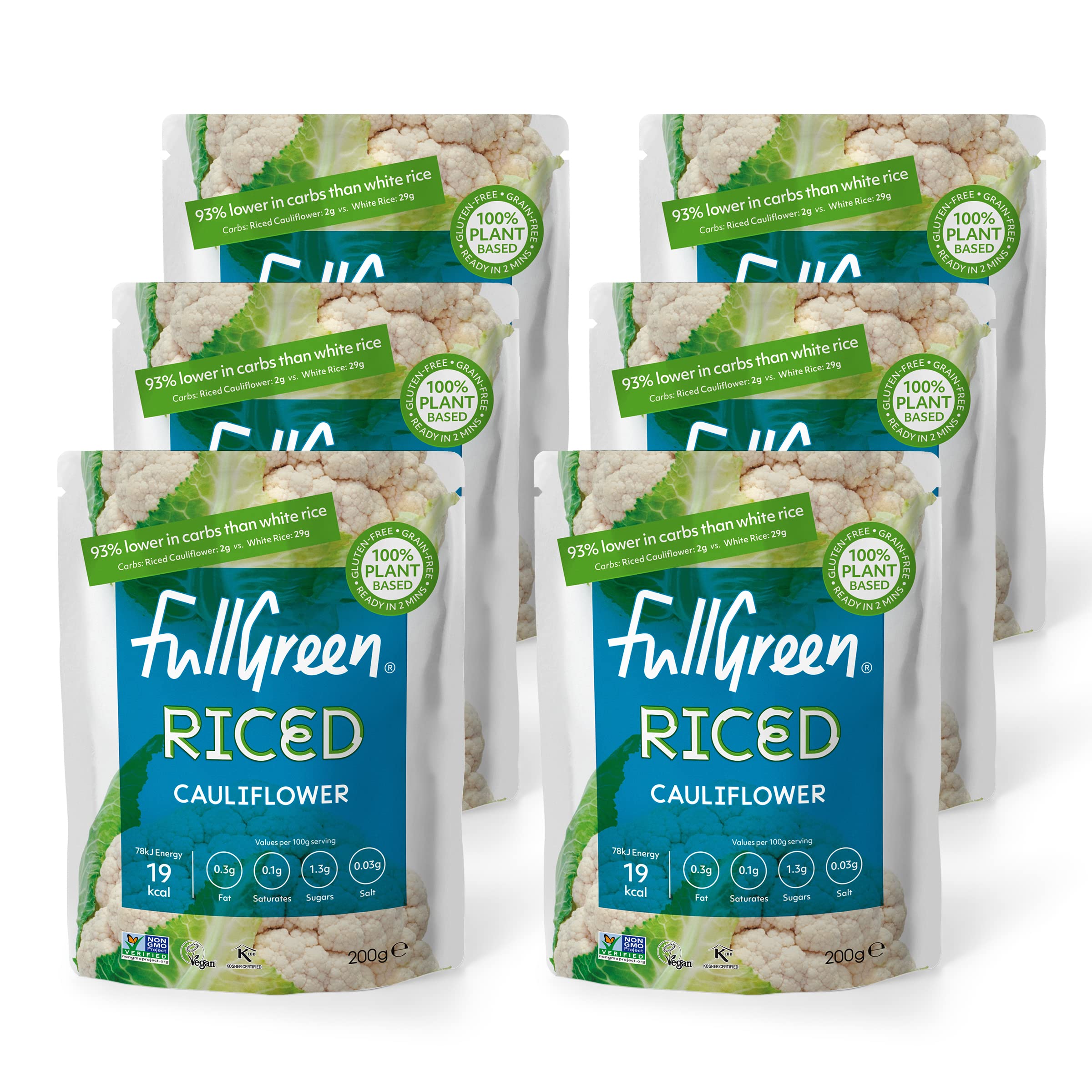 Fullgreen Riced Cauliflower - Case of 6 Pouches | 87% Lower Carb | Gluten-Free 1