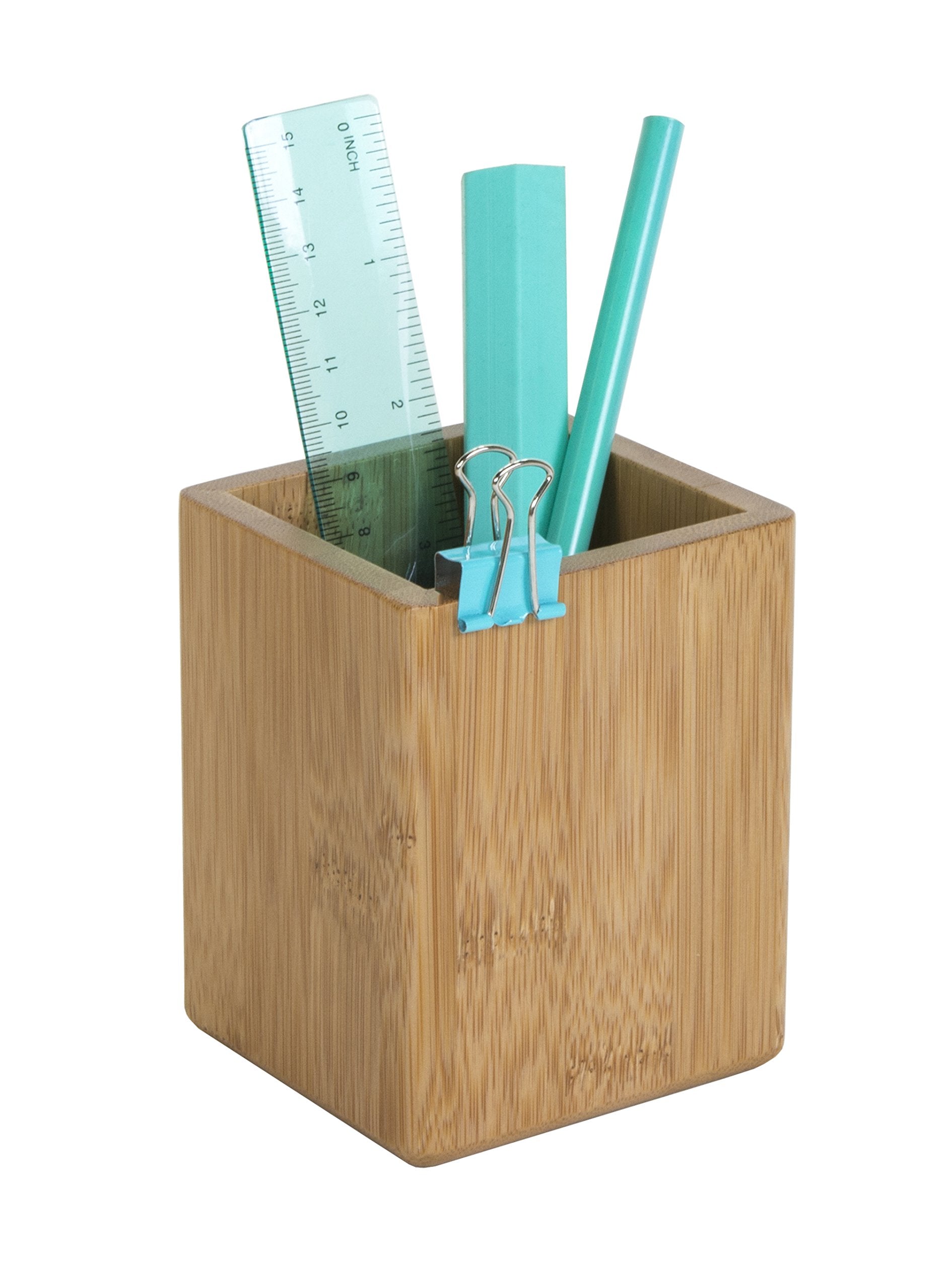 Osco MOSO Bamboo Square Pen Pot - Durable Eco-friendly Desk Organiser | H 10.2cm