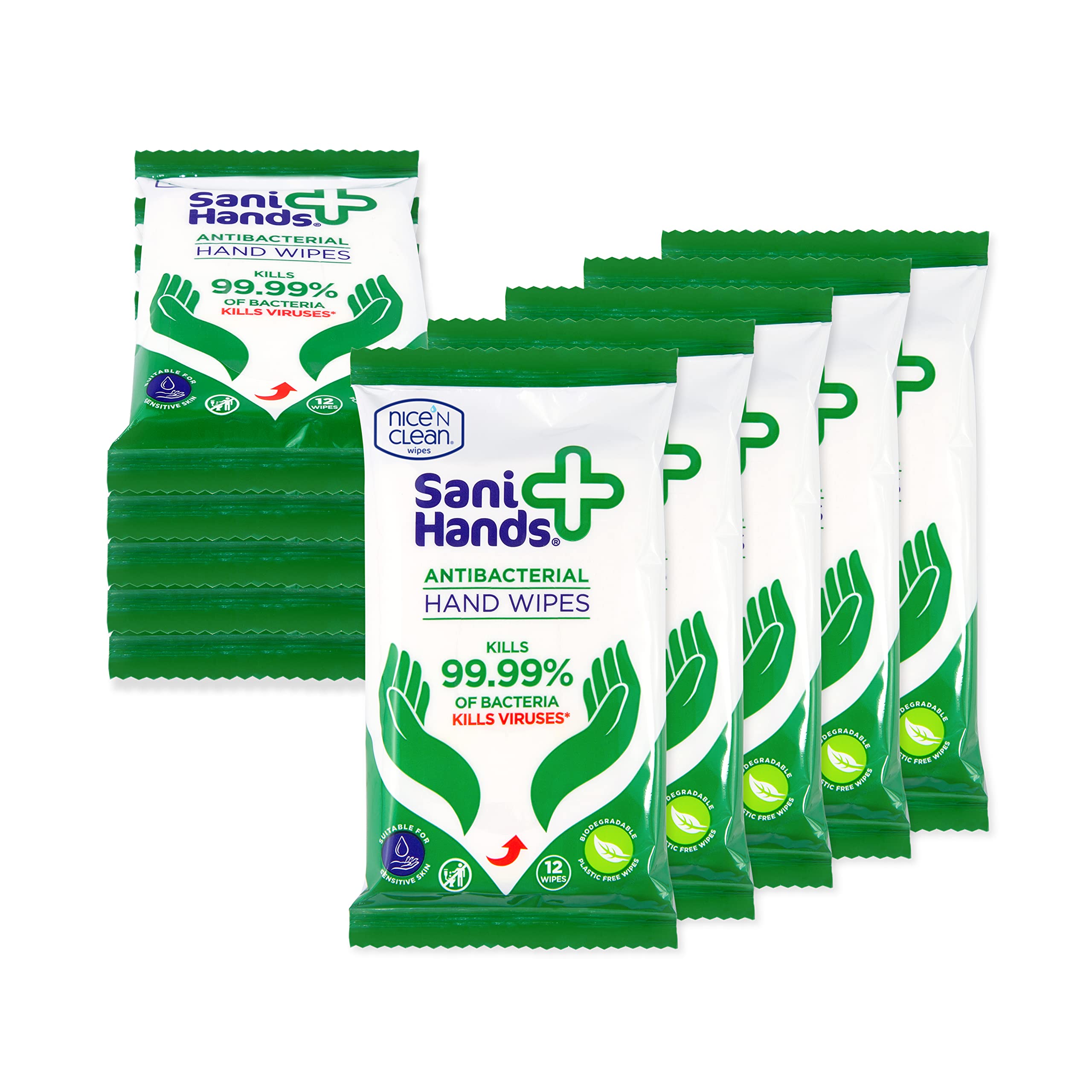 Sani Hands Anti-bacterial Hand Wipes - 120 Count (10 Pack) | Biodegradable | Vitamin E & Aloe Vera