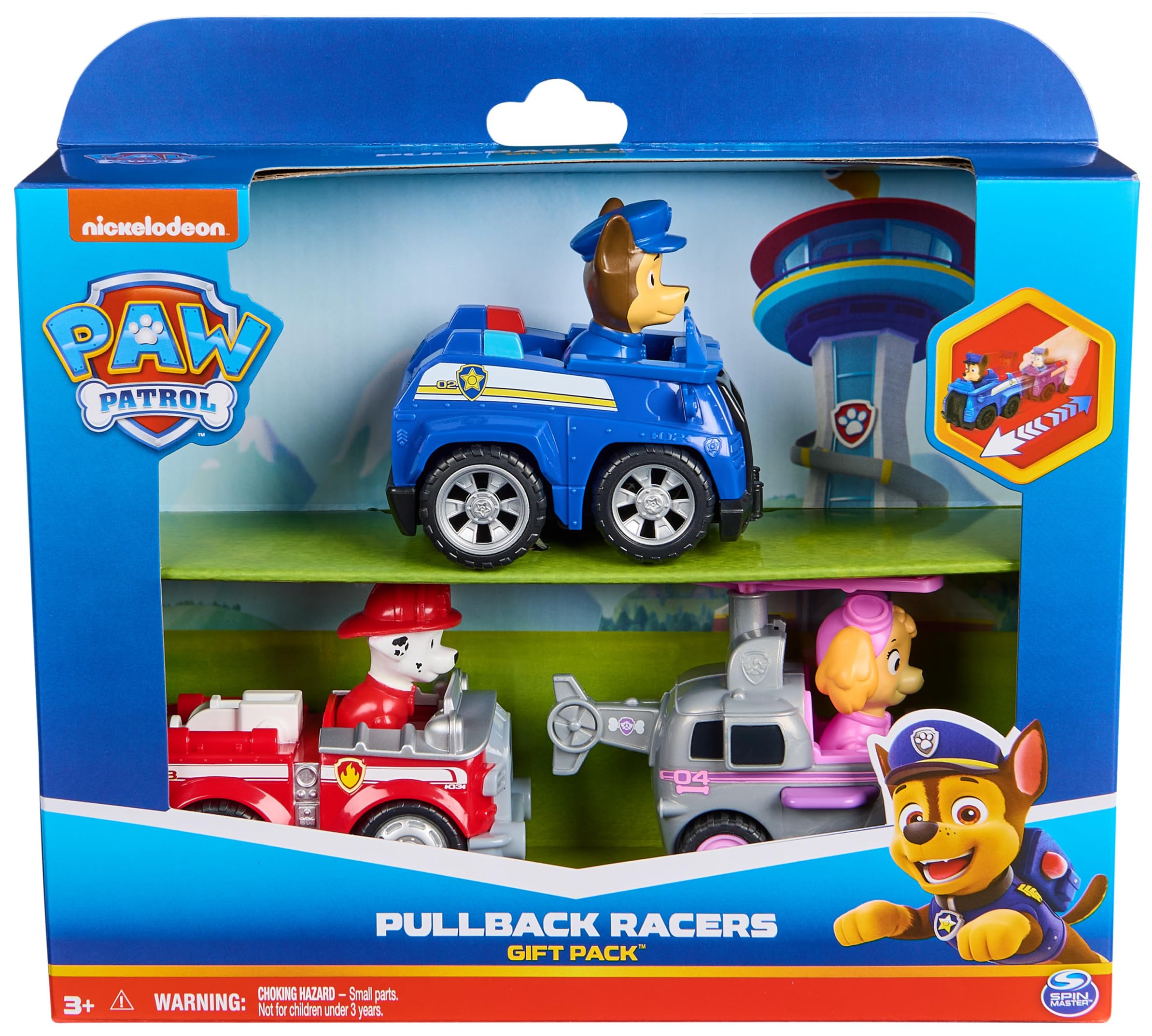 Paw Patrol Deluxe Rescue Racers Triple Pack (Chase, Marshall, Skye) | Pull-Back Action | Ages 3-9