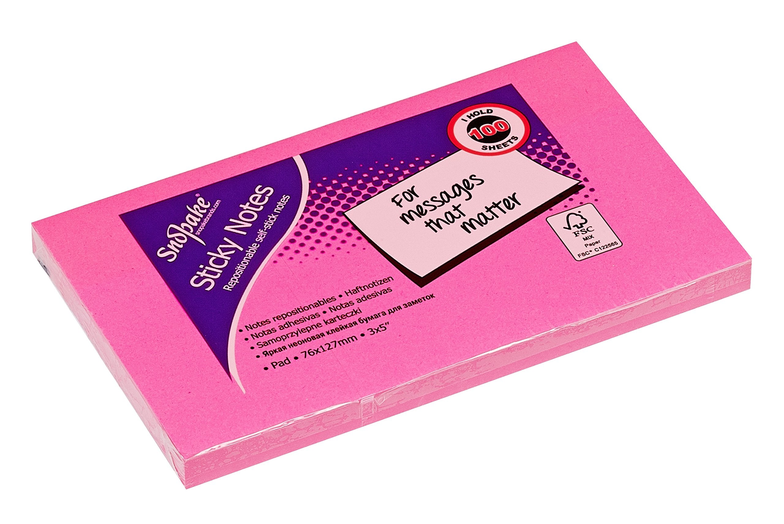 Snopake Neon Assorted Sticky Notes - 127 x 76 mm | 6 Pads of 100 Sheets | FSC Certified 3