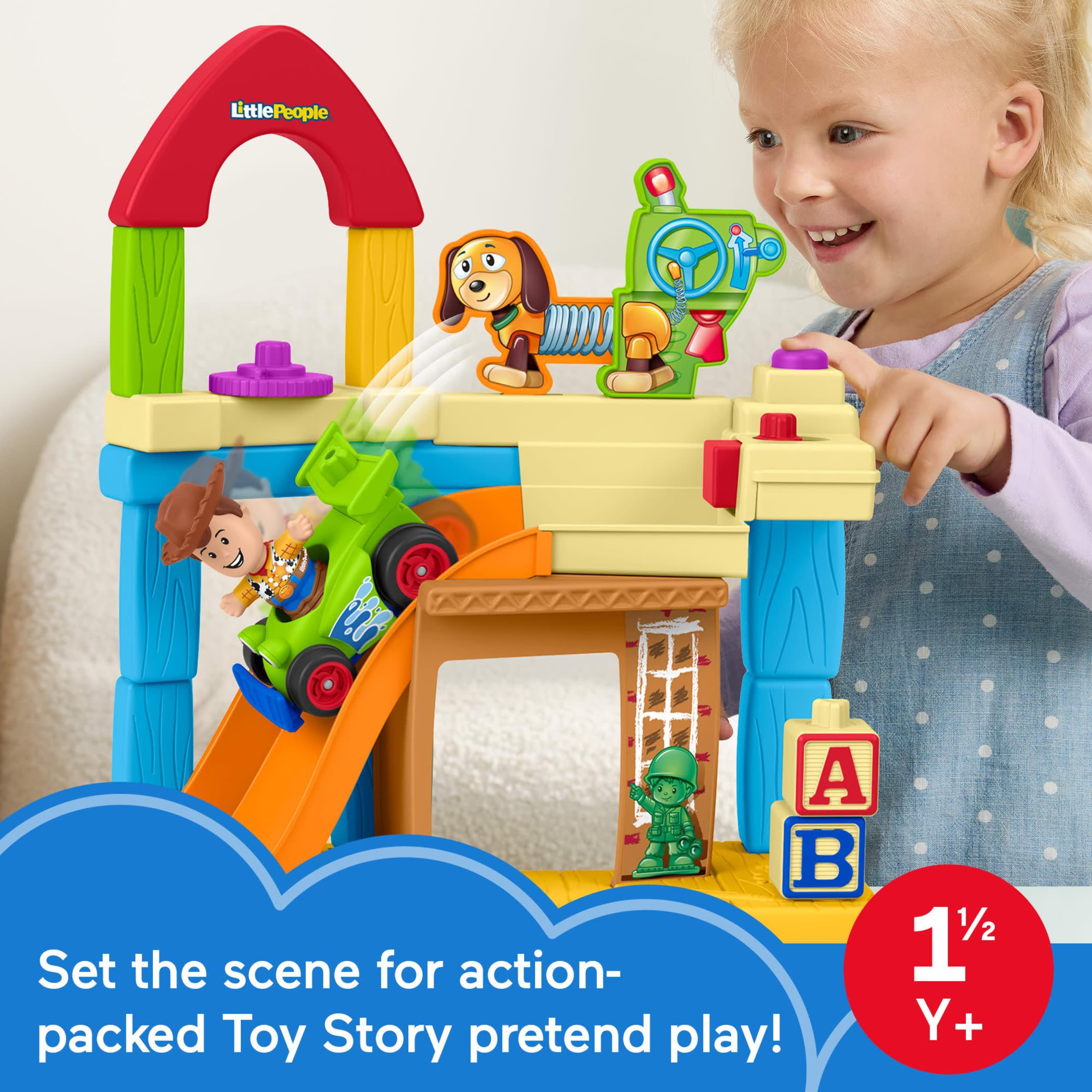 Fisher-Price Little People Toy Story Andy’s Room Playset with Woody Figure and RC Vehicle | Ages 18m+ 3