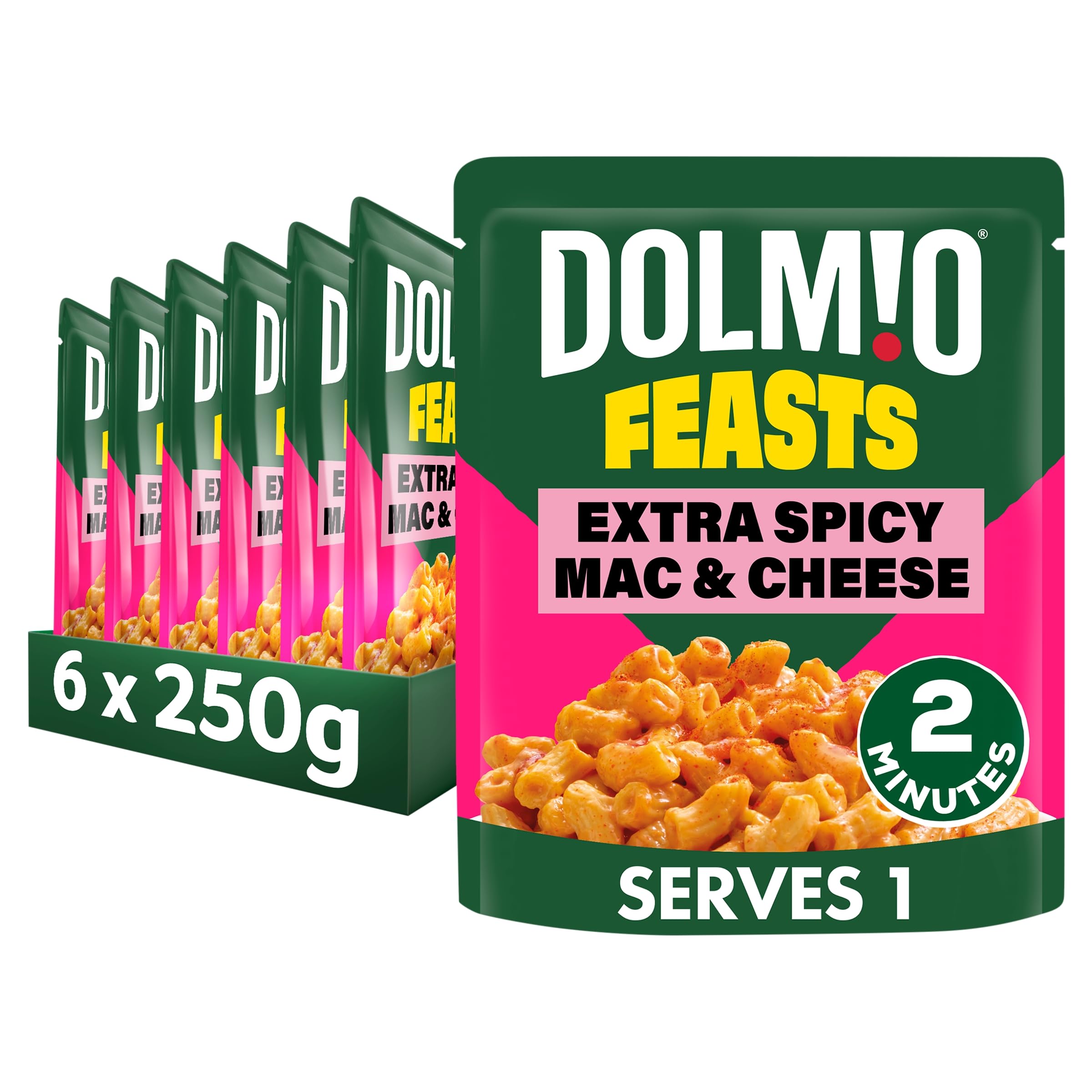 Dolmio Feasts Extra Spicy Mac &amp; Cheese Fertiggericht - 6x 250g Mikrowellen-Pasta