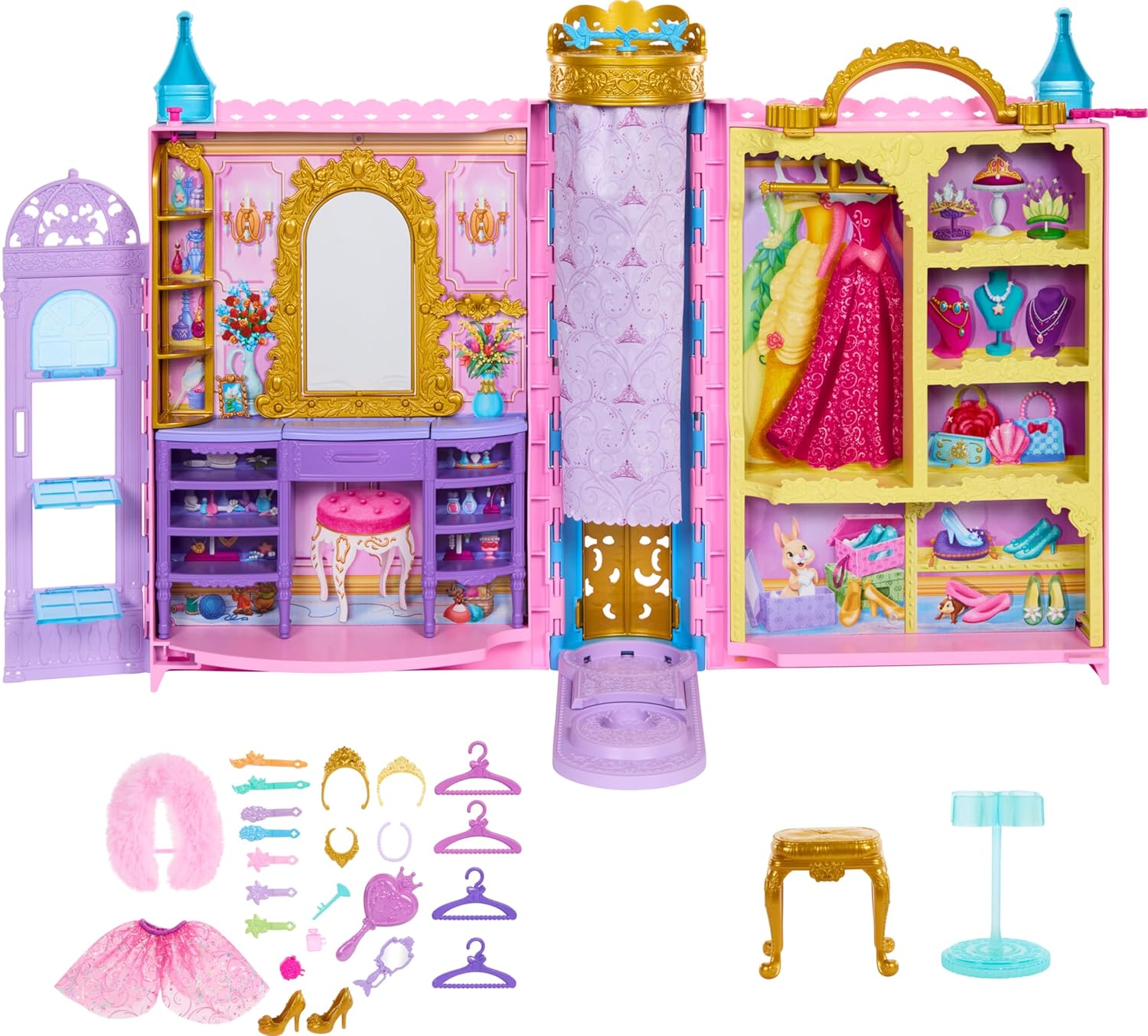 Mattel Disney Princess Closet Playset - 2 Fashions, 25 Accessories, Vanity & Runway 1