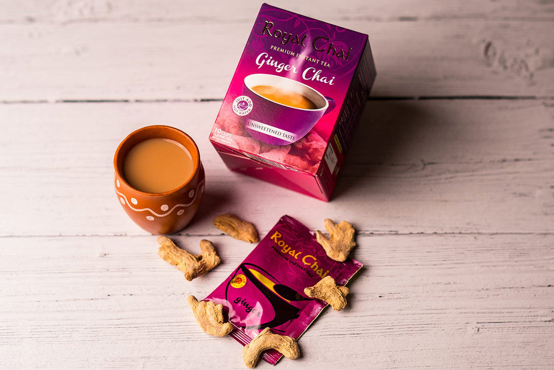 Royal Chai Premium Ginger Instant Indian Tea Unsweetened - 10 Sachets (180g)