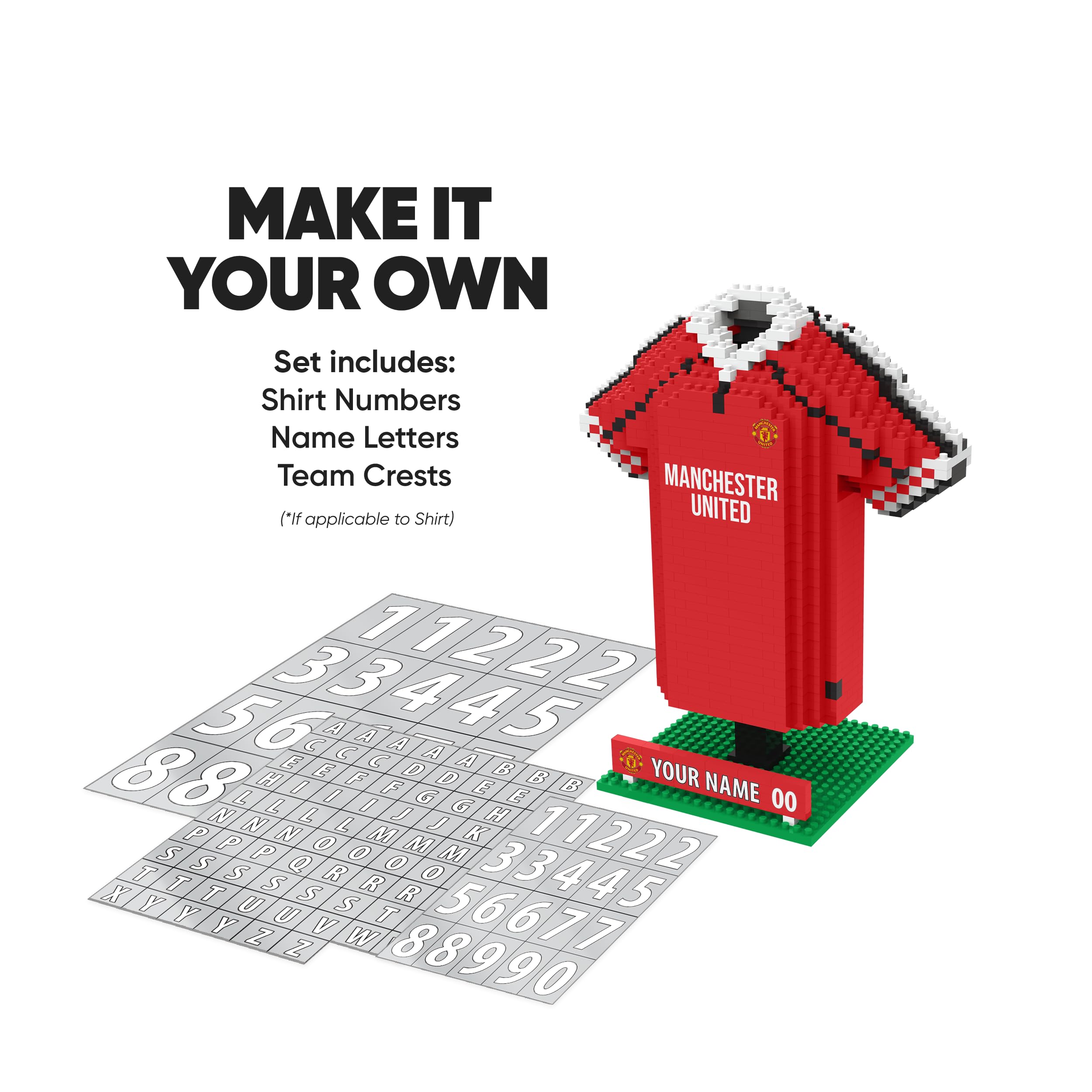 FOCO BRXLZ Manchester United FC Desk Shirt 3D Bricks Set | Personalizable | Ages 12+