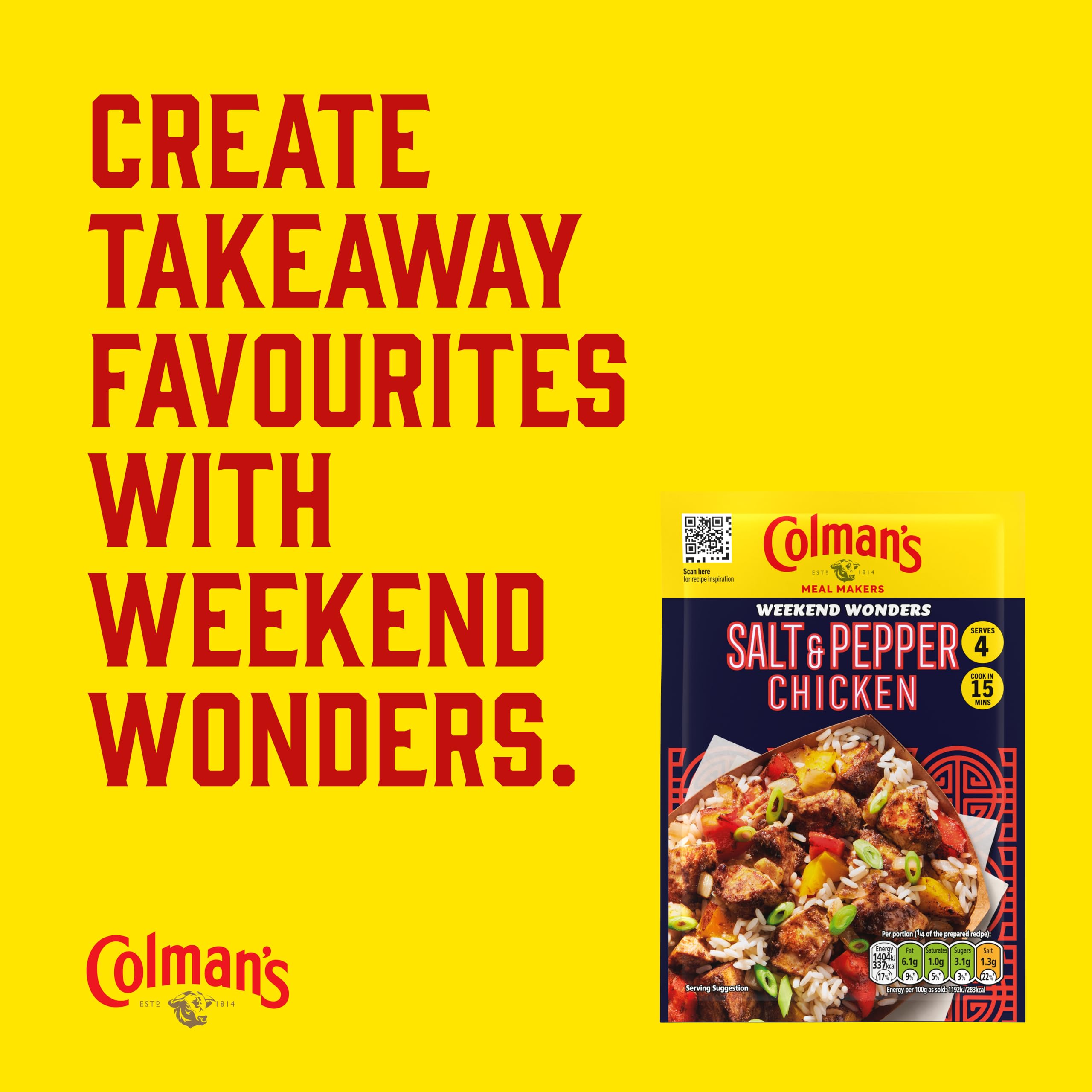 Colman's Weekend Wonders Salt & Pepper Chicken Meal Maker Recipe Mix | 4 Servings | 23g 5