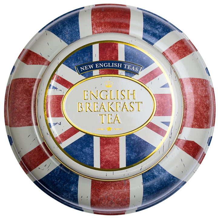 New English Teas Union Jack Large Round Tea Caddy with 240 English Breakfast Tea Bags