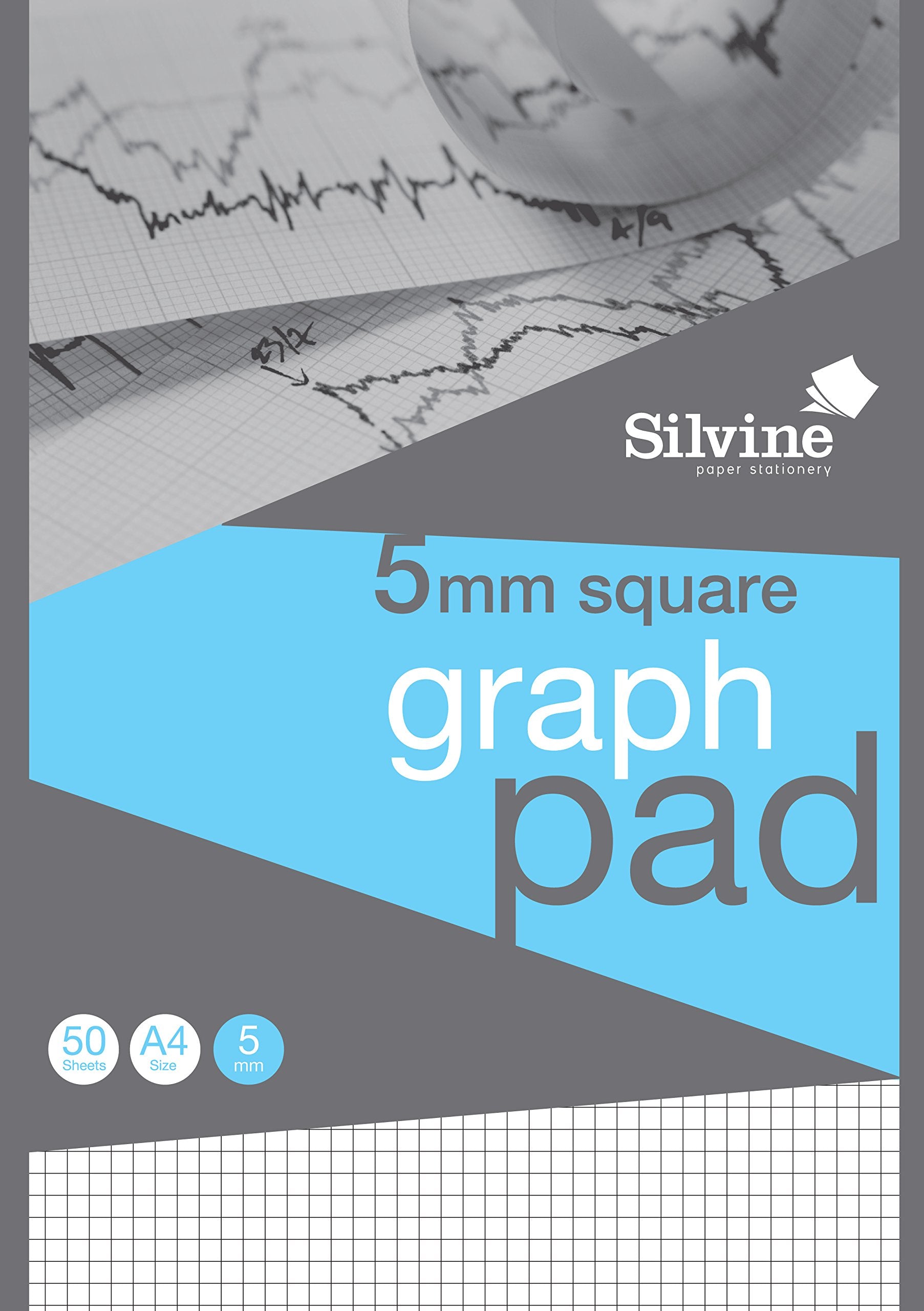 Silvine A4 Professional Graph Pad - 50 Sheets, 90gsm Paper, 5mm Squares | Glue Bound
