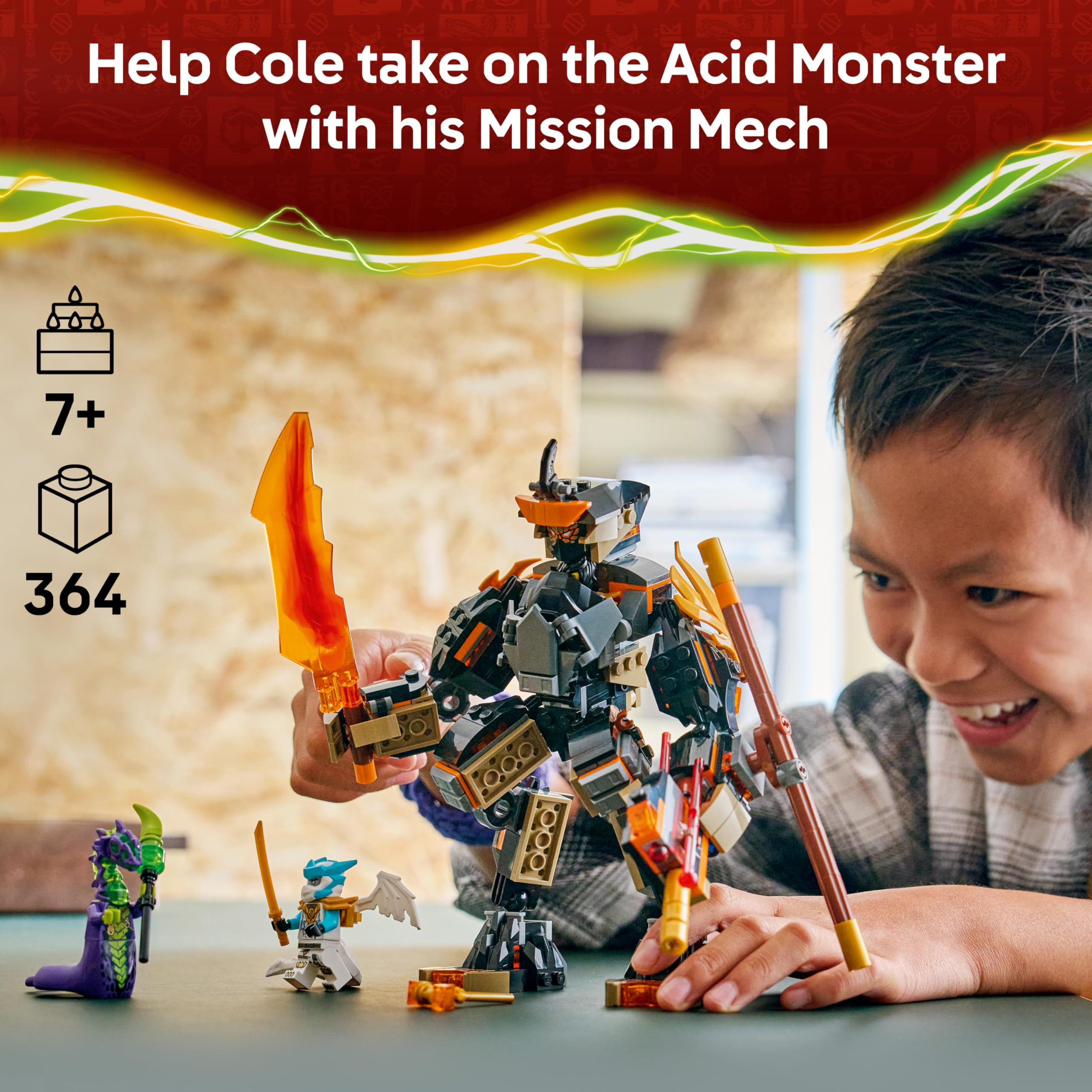 LEGO NINJAGO Cole's Mission Mech & Dragon Zane Building Set 71854 for Ages 7+