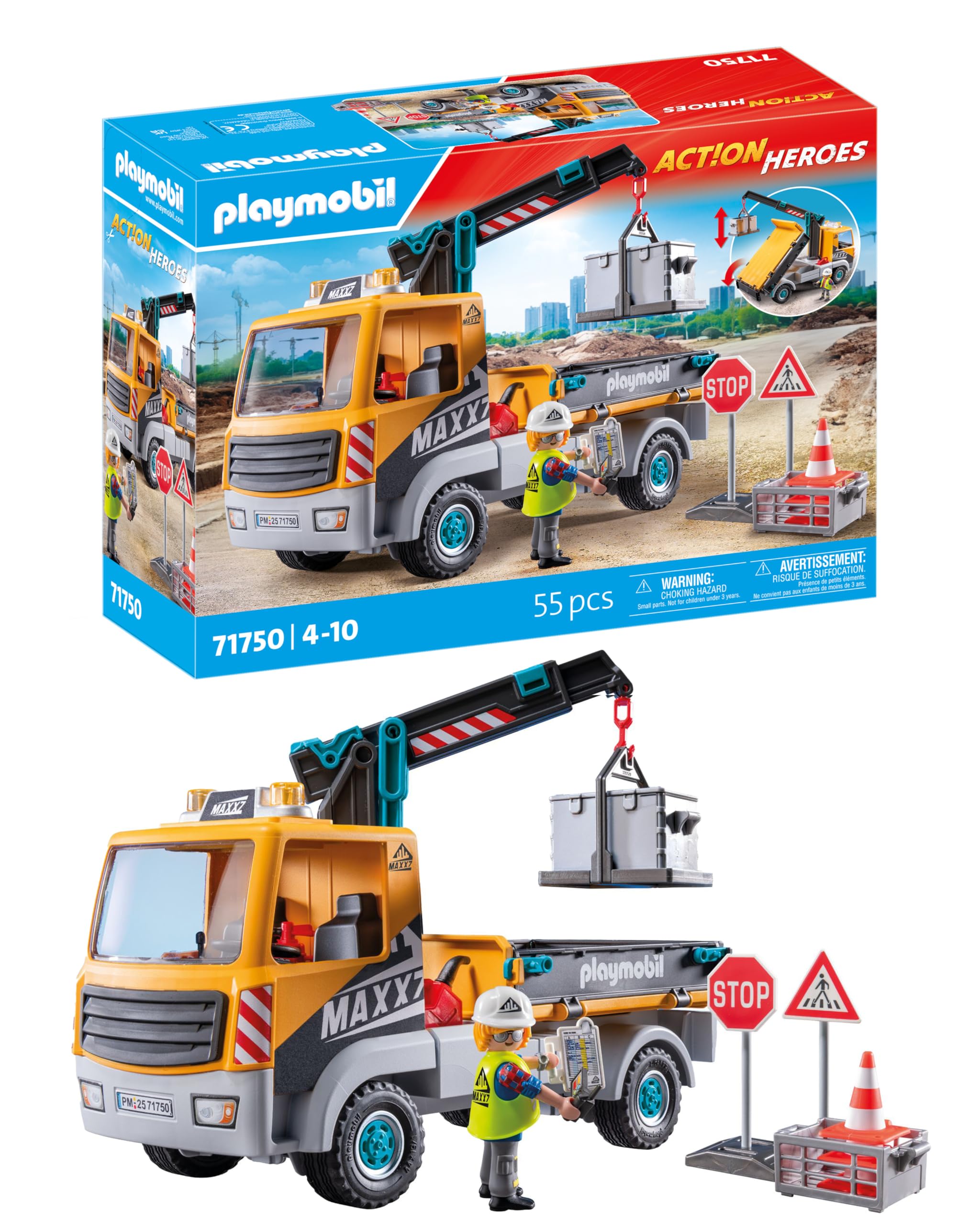 Playmobil Construction Lorry with Crane - Extendable Crane Vehicle Playset for Kids 1