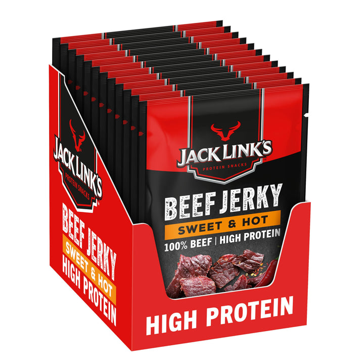 Jack Link's Beef Jerky Sweet & Hot - Box of 12 x 60g - Dried Meat Snack