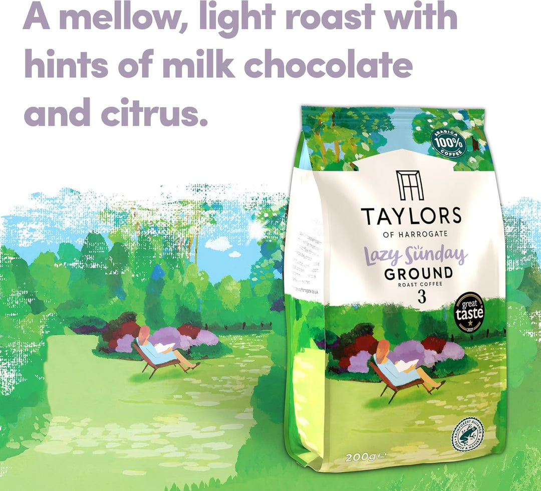 Taylors of Harrogate Lazy Sunday Ground Coffee, 200g (Pack of 6) - 1.2kg Total