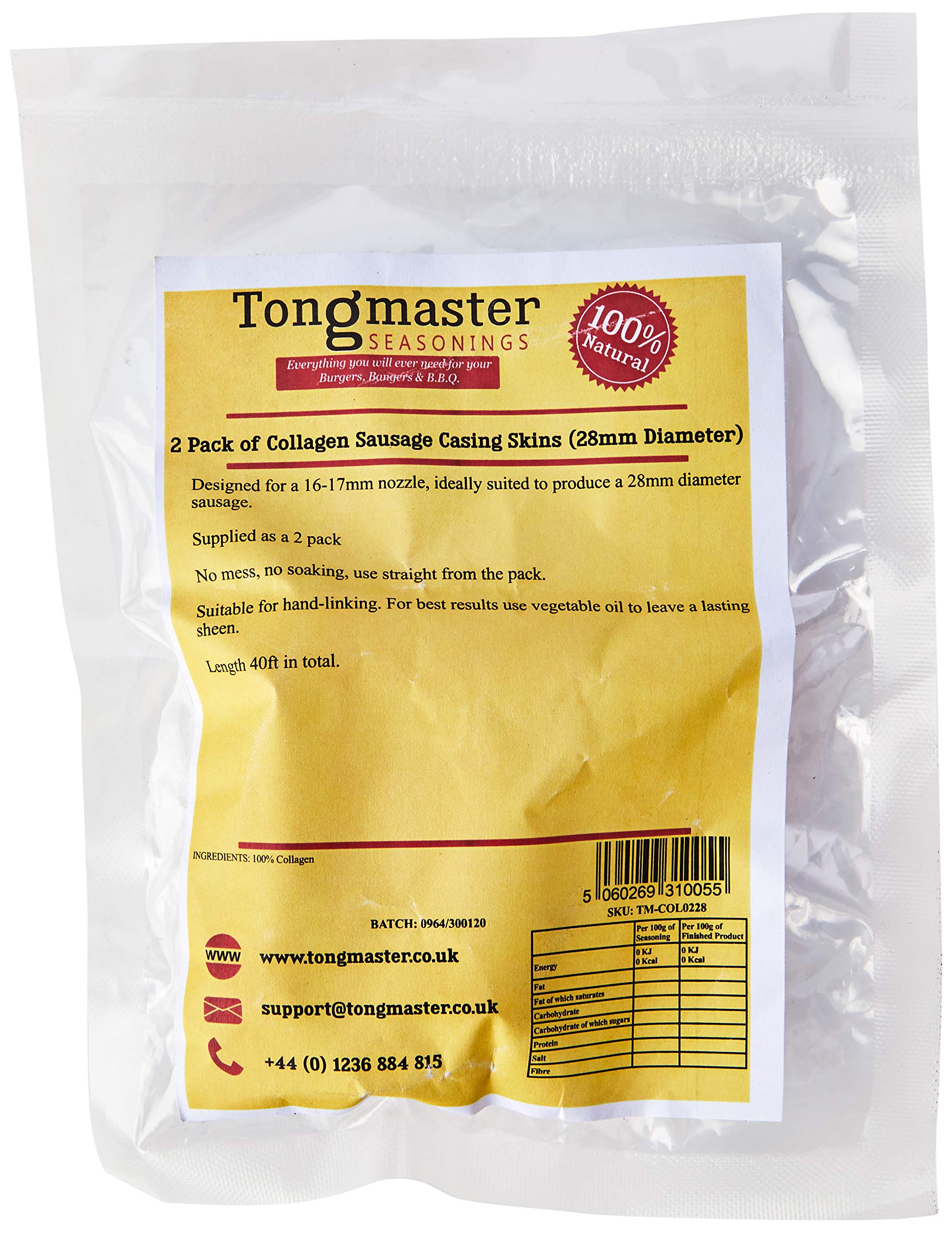Tongmaster Collagen Sausage Casings - 28mm Diameter | 2 Count for Snack Sticks 1