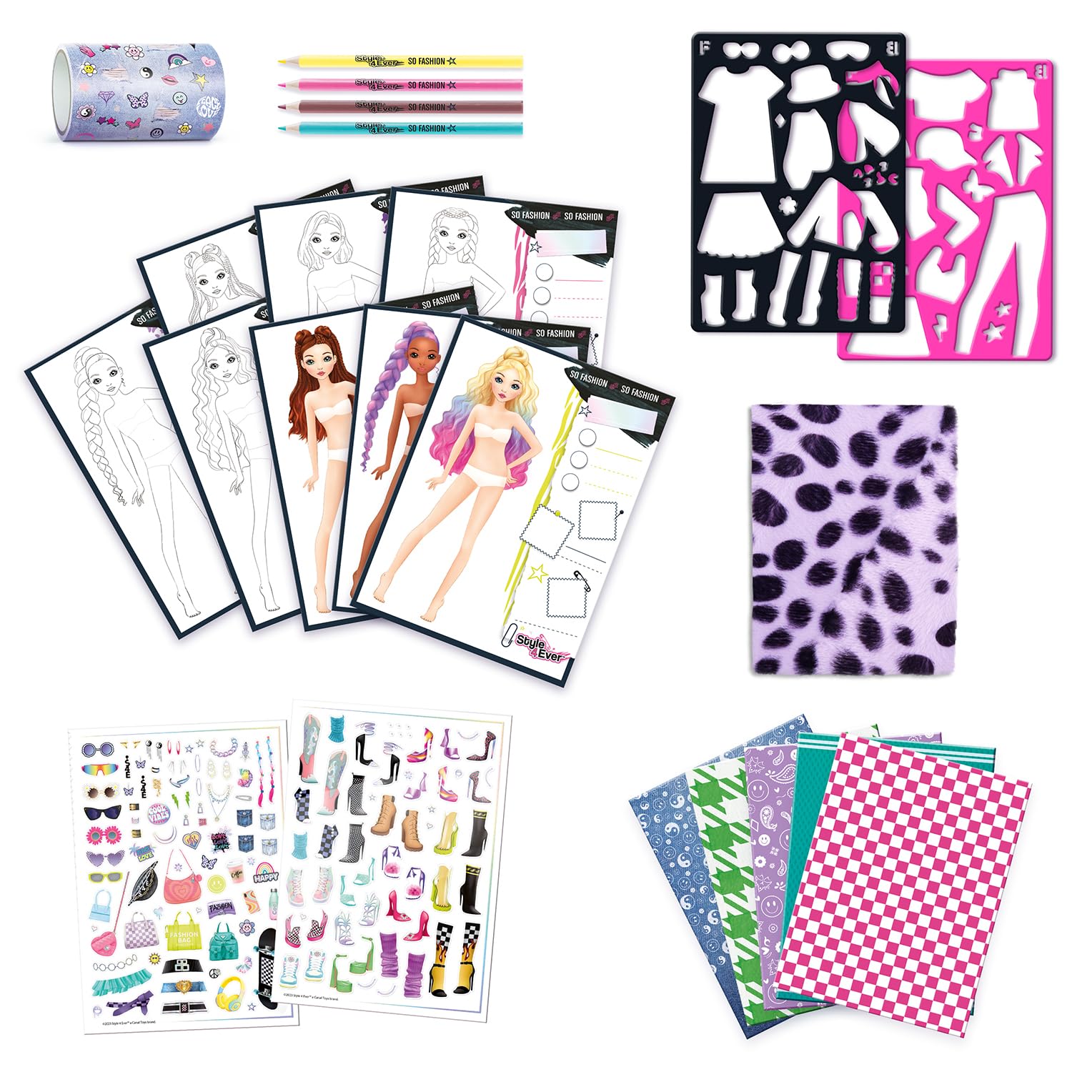 Canal Toys Style 4 Ever Fashion Designer Kit - Real Fabric & Stencils | 41 Pieces 10
