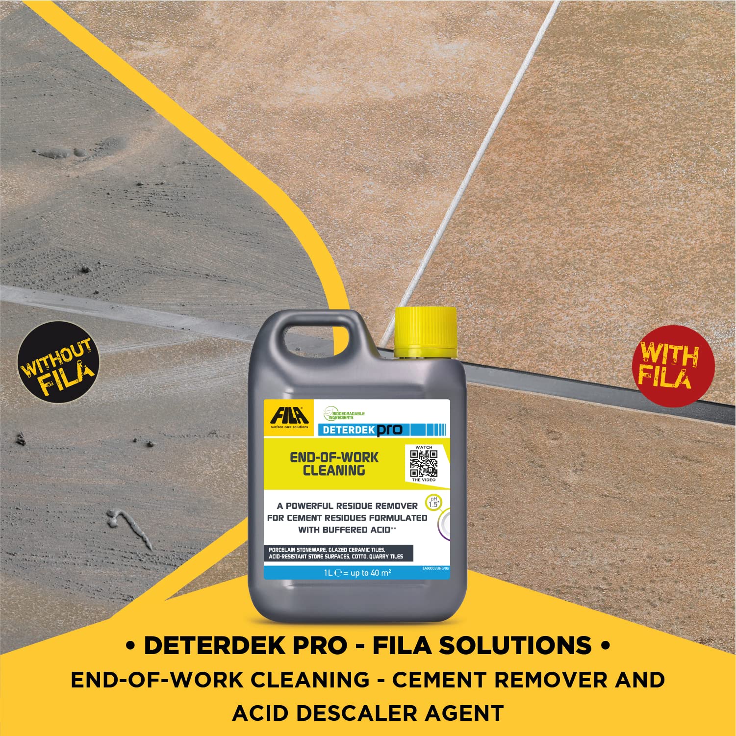FILA Surface Care Solutions DETERDEK PRO Professional Acid Cleaner for Cement & Rust Removal | 1L Liquid