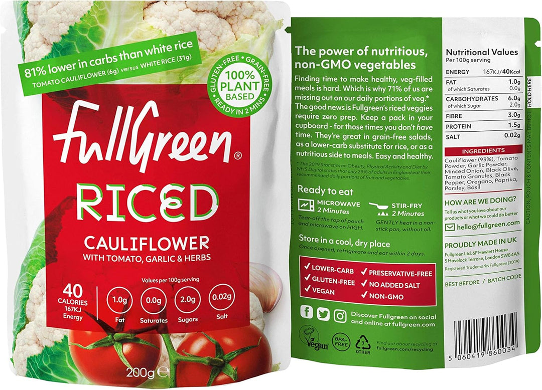 Fullgreen - Cauliflower Rice with Tomato, Garlic & Herbs - Low-Carb Rice Alternative