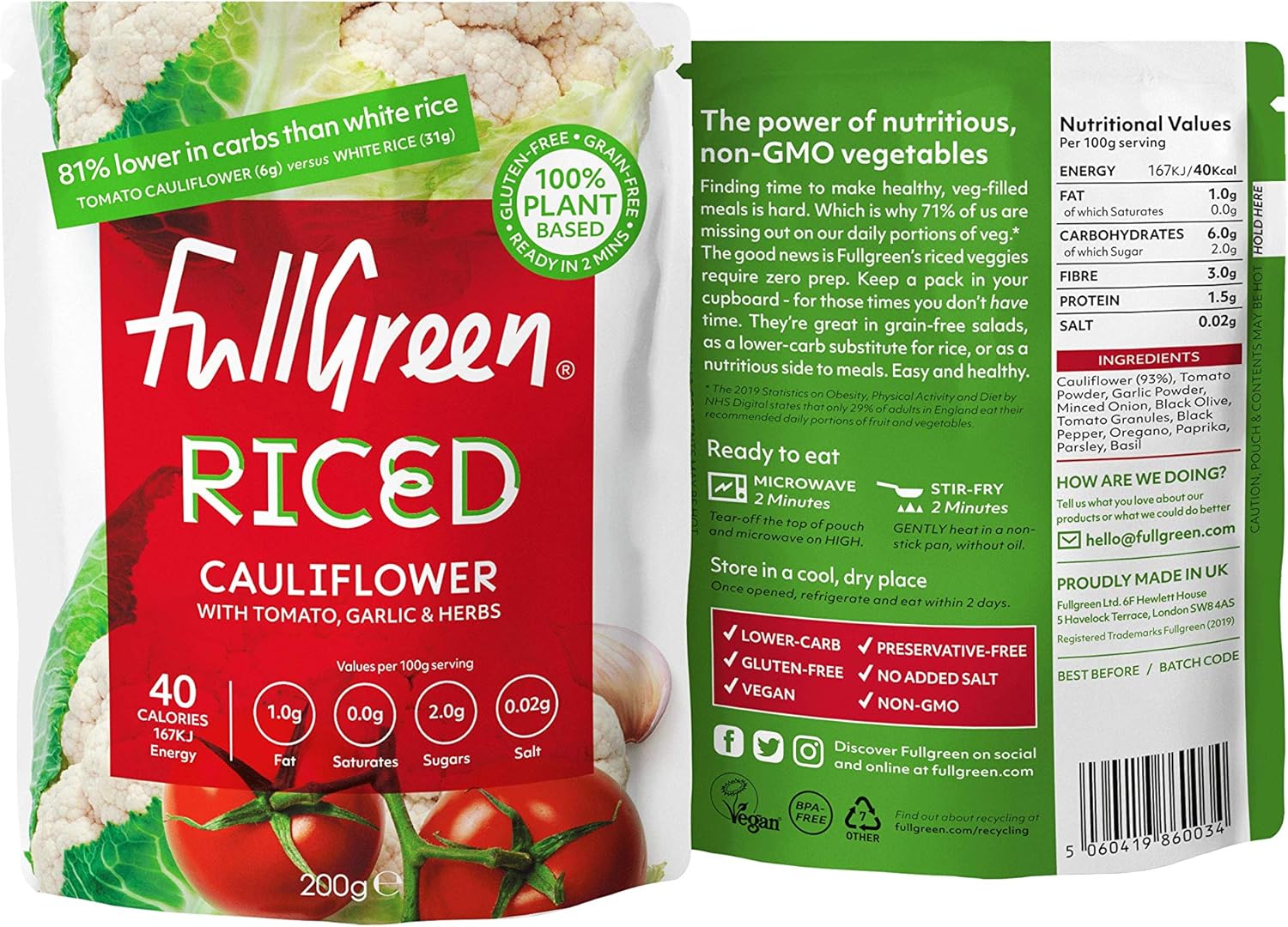 Fullgreen - Cauliflower Rice with Tomato, Garlic & Herbs - Low-Carb Rice Alternative 5