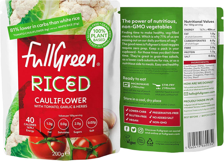 Fullgreen - Cauliflower Rice with Tomato, Garlic & Herbs - Low-Carb Rice Alternative
