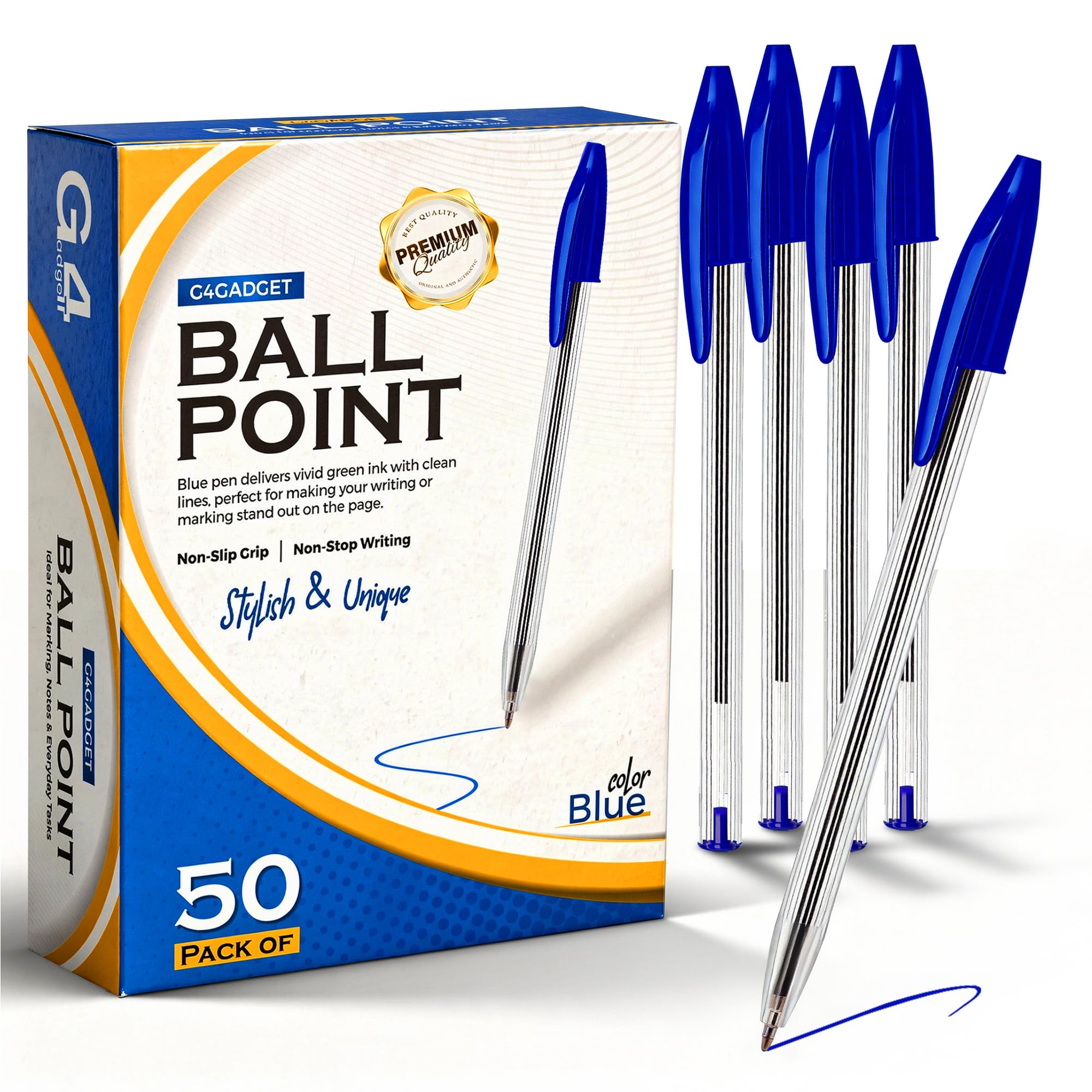 G4GADGET 50 Pack Blue Ballpoint Pens - Medium Tip 0.7mm Smooth Writing | Lightweight 1